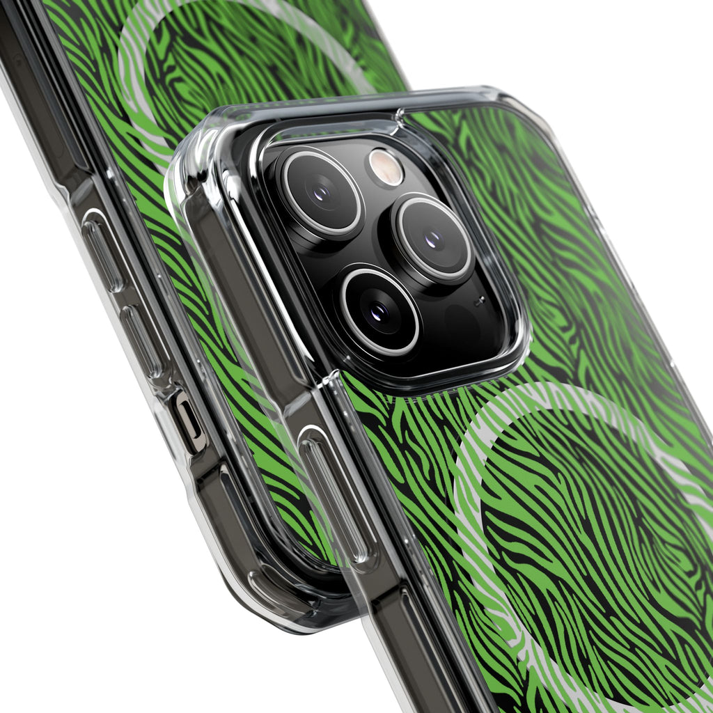 Neon Green Zebra Magnetic iPhone 14, 15, 16 Series Clear Impact Cases