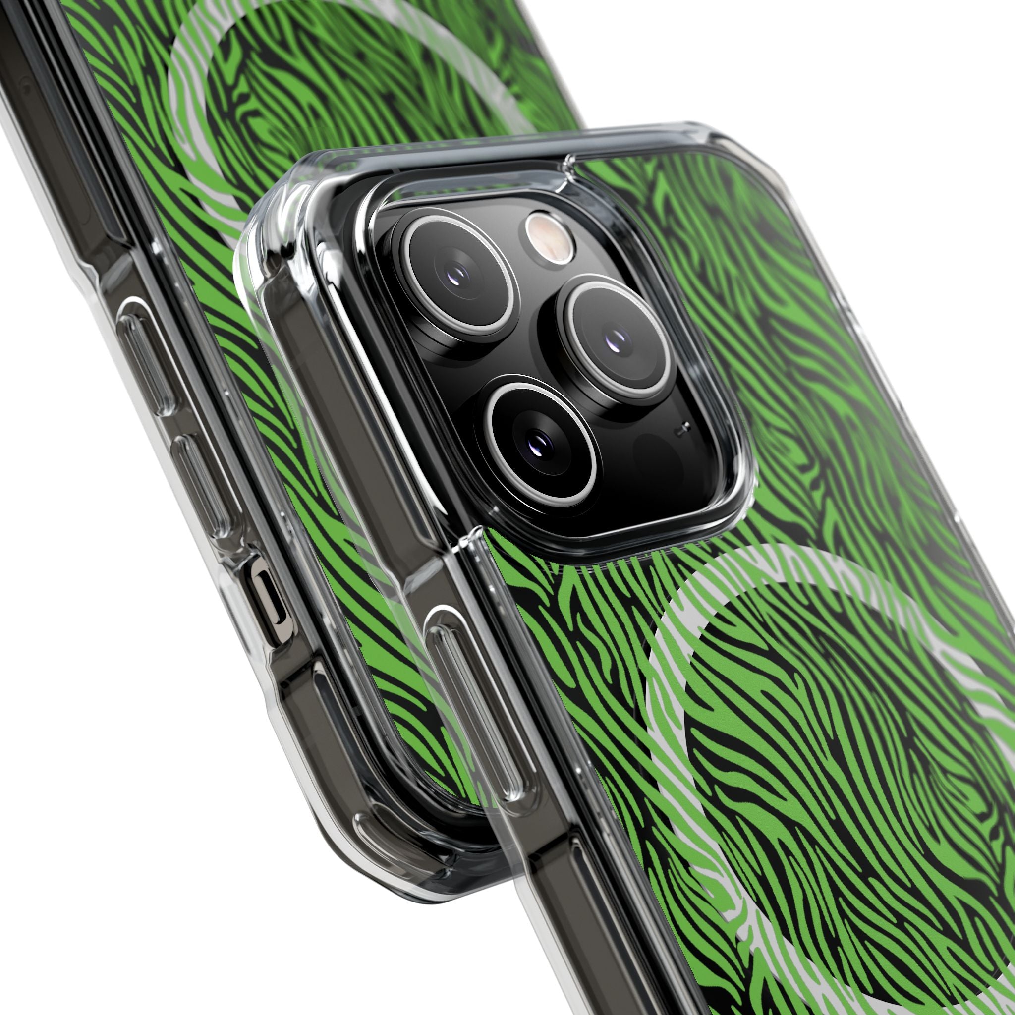 Neon Green Zebra Magnetic iPhone 14, 15, 16 Series Clear Impact Cases