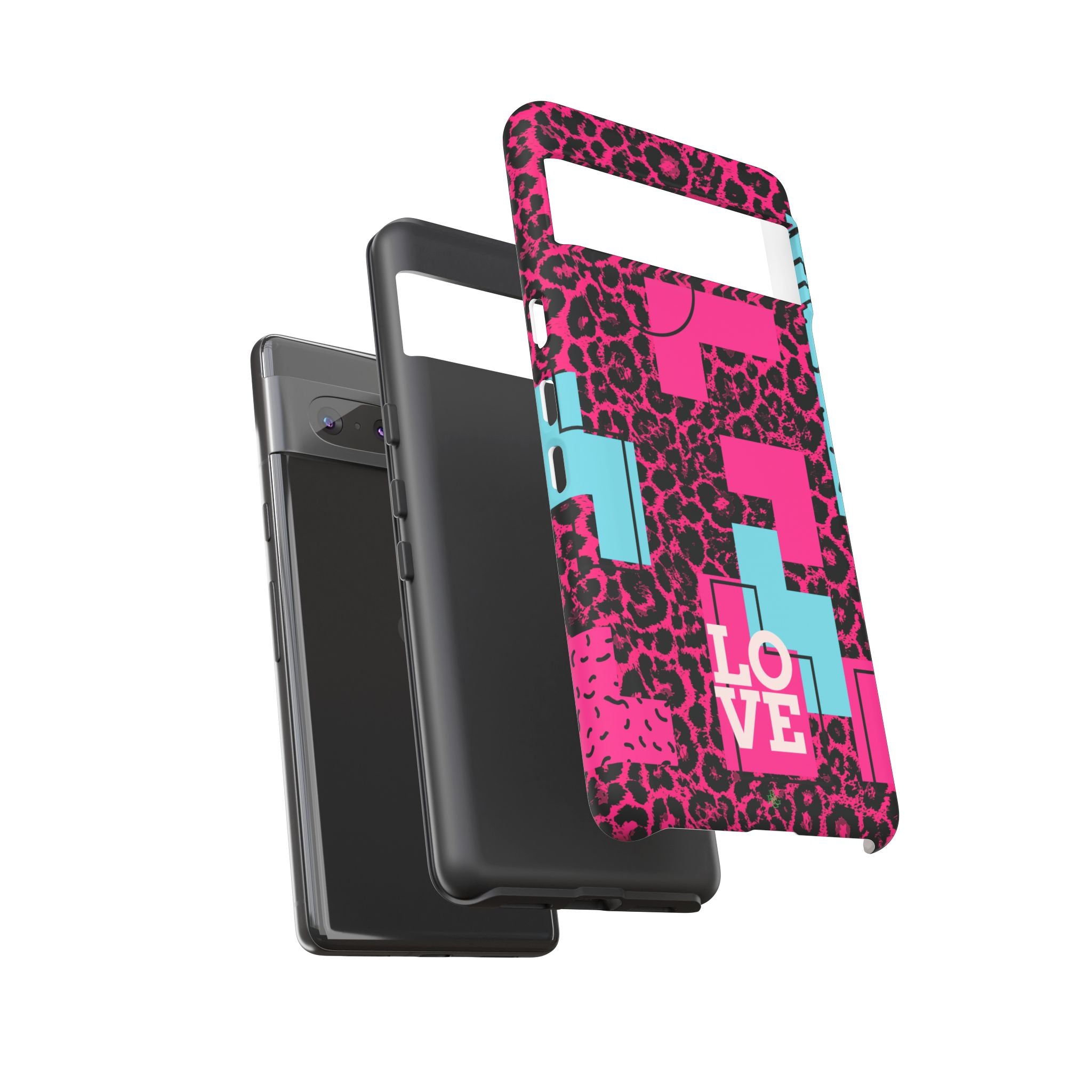 Pink Love Retro Blocks Leopard RG Tough Phone Case for iPhone, Galaxy, or Google Pixel