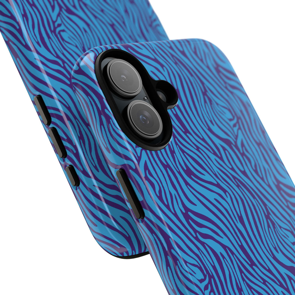 Zebra Print Blue and Purple Tough Case for iPhone, Galaxy or Google Pixel