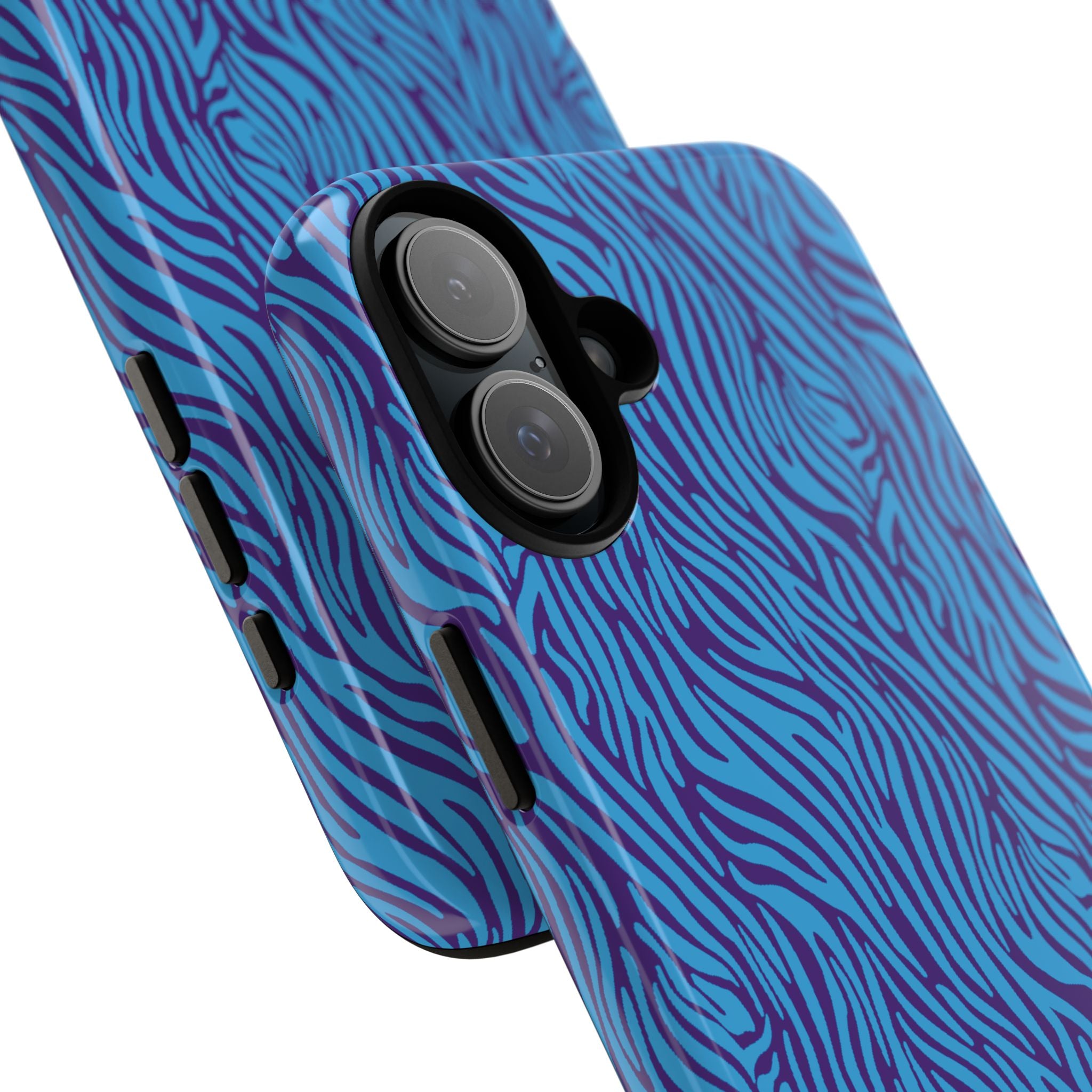 Zebra Print Blue and Purple Tough Case for iPhone, Galaxy or Google Pixel