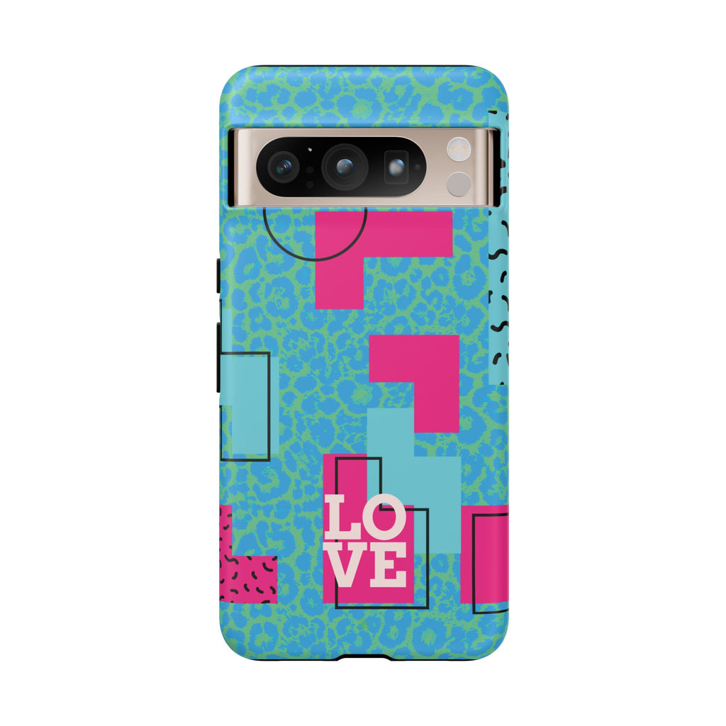 LOVE Aqua Blue Leopard RG Tough Phone Case iPhone, Galaxy, or Google Pixel