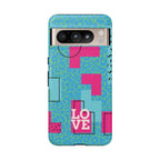 LOVE Aqua Blue Leopard RG Tough Phone Case iPhone, Galaxy, or Google Pixel