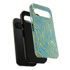 Blue Gold Zebra Tough Case for iPhone, Galaxy, or Google Pixel