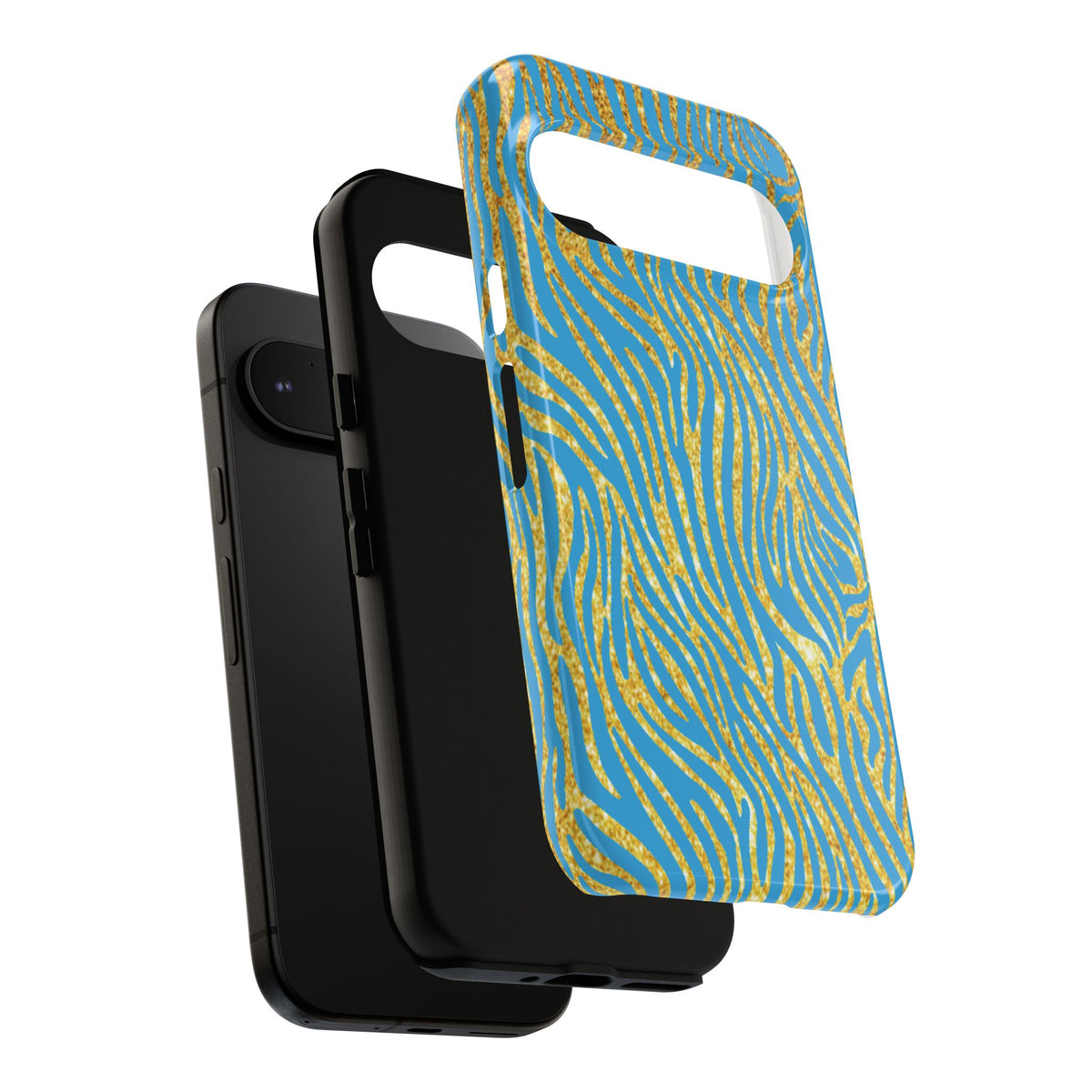 Blue Gold Zebra Tough Case for iPhone, Galaxy, or Google Pixel