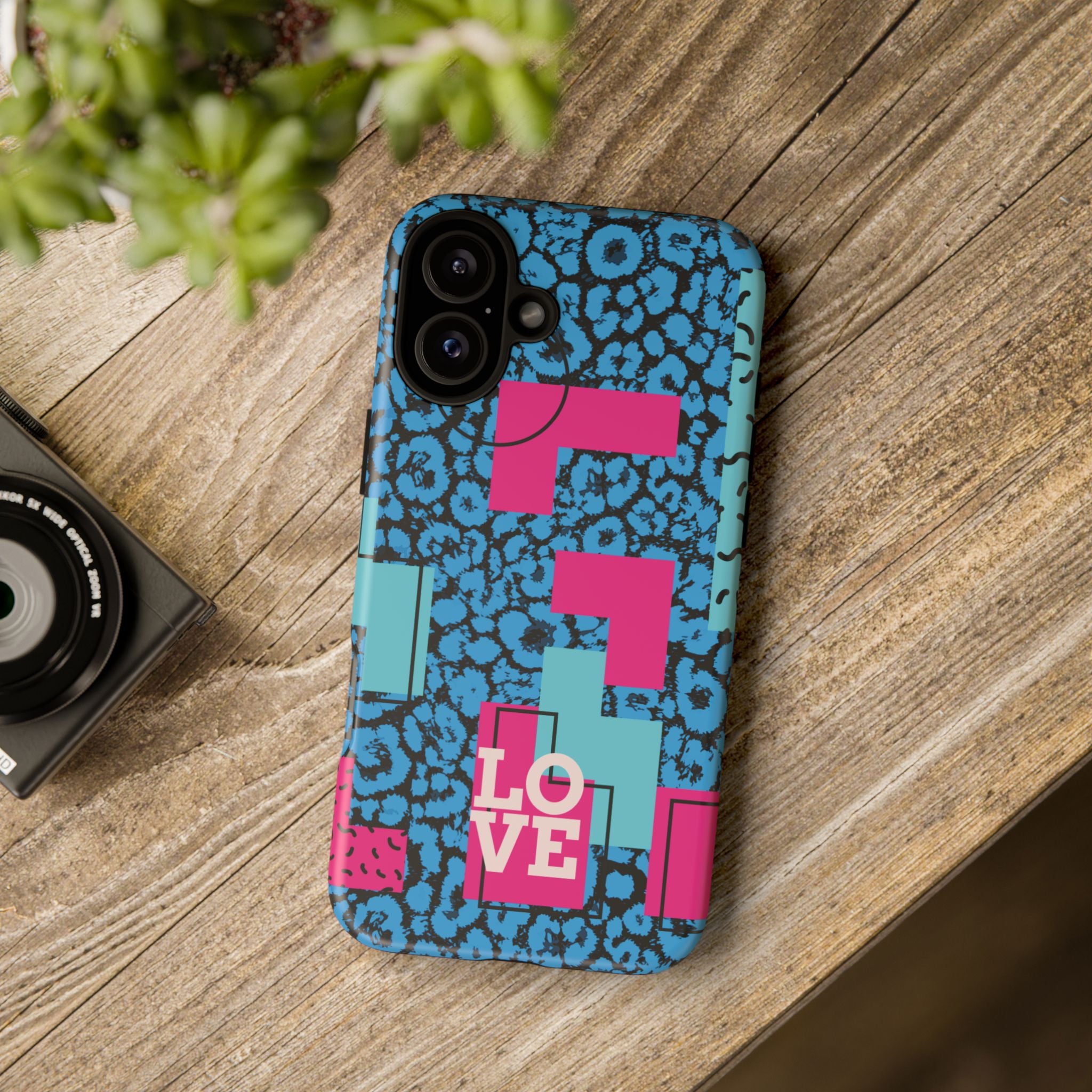 LOVE Blue Leopard 80s Vibe Tough Case for iPhone, Galaxy, or Google Pixel