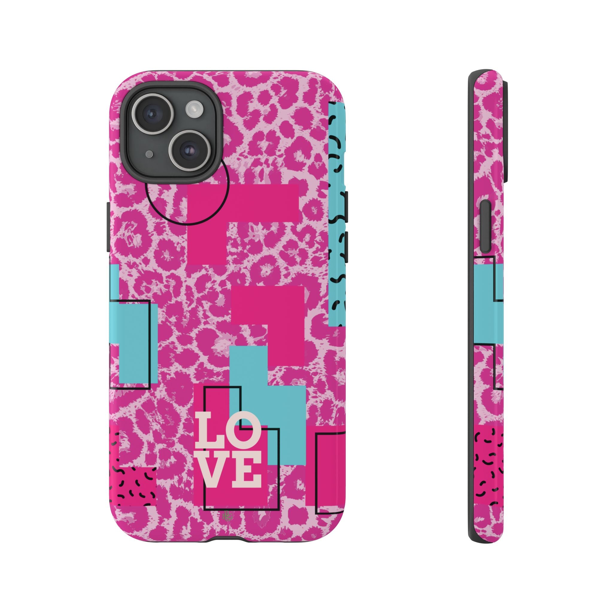 Retro Love Pink Leopard RG Tough Phone Case for iPhone, Galaxy, or Google Pixel