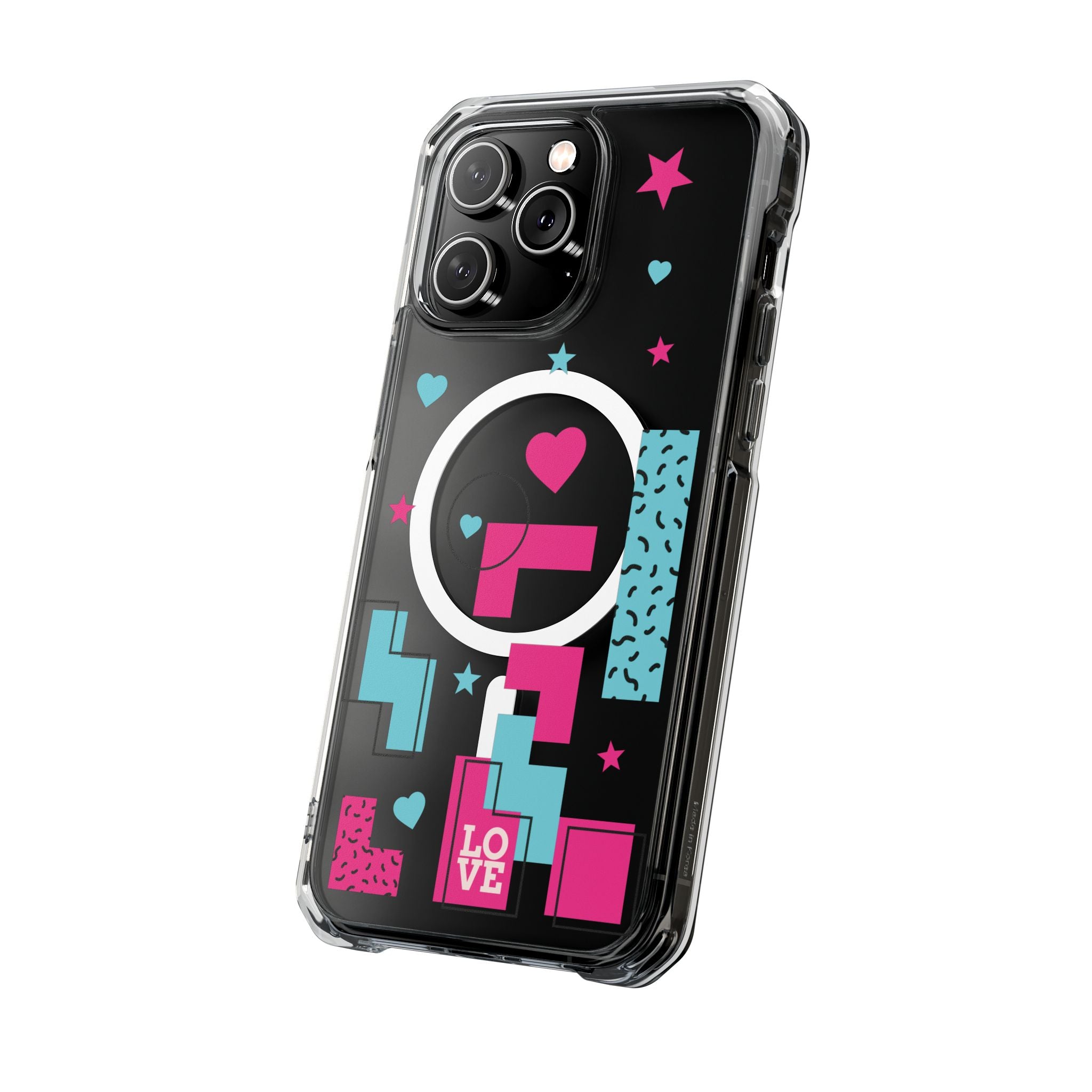 LOVE Retro Blocks Magnetic iPhone 14, 15, 16 Series Clear Impact Cases