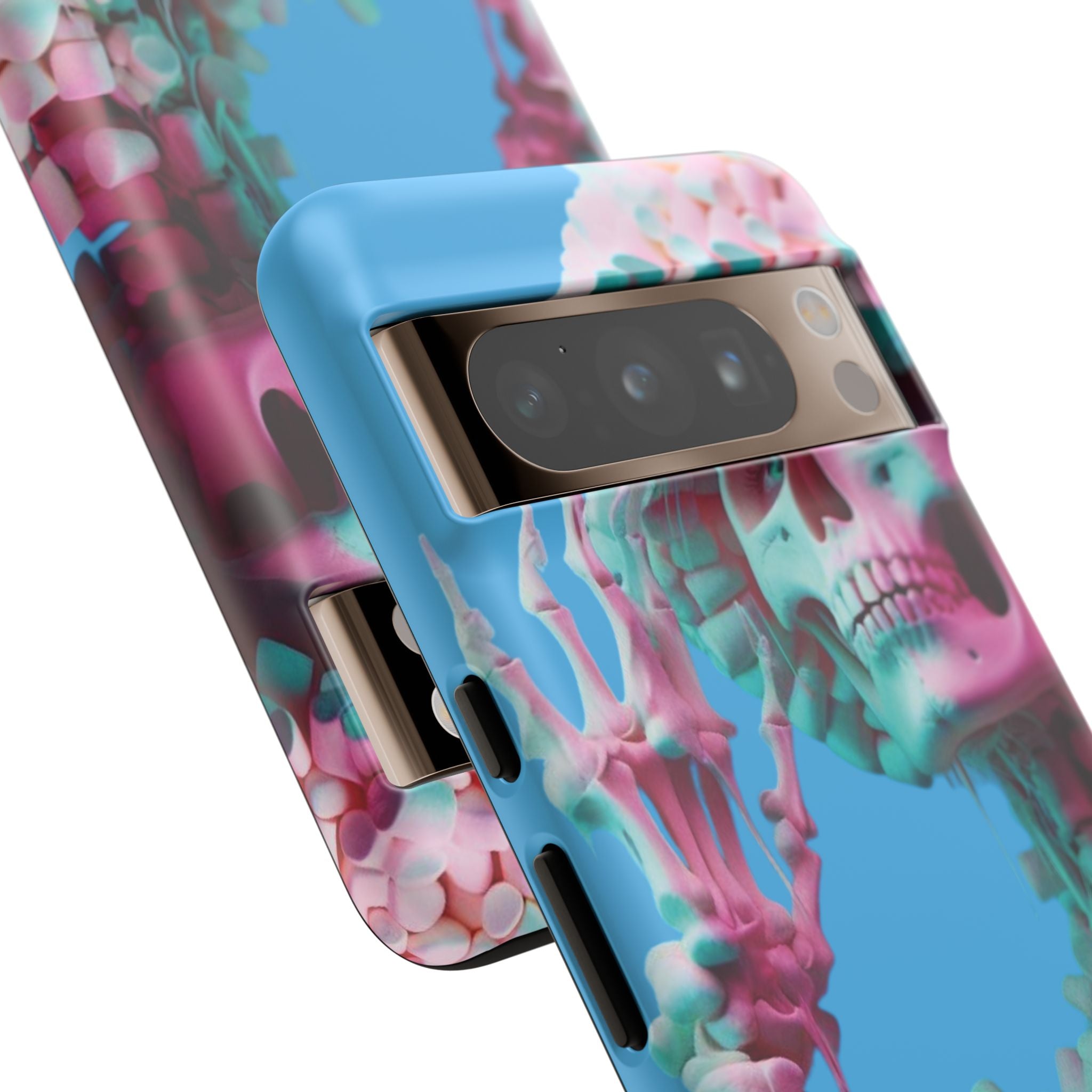 Neon Pink Skeleton Blue Tough Phone Case for iPhone, Galaxy or Google Pixel