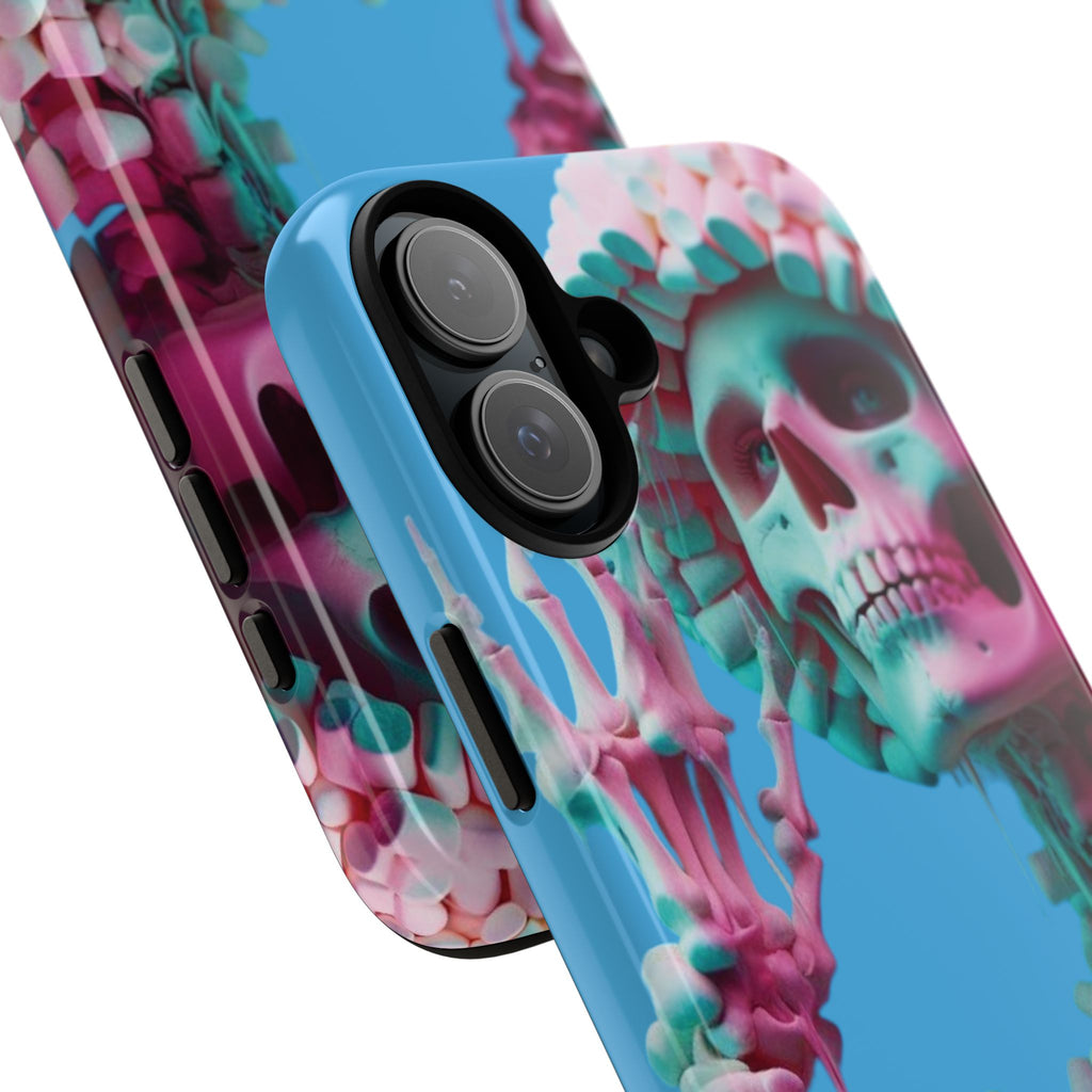 Neon Pink Skeleton Blue Tough Phone Case for iPhone, Galaxy or Google Pixel