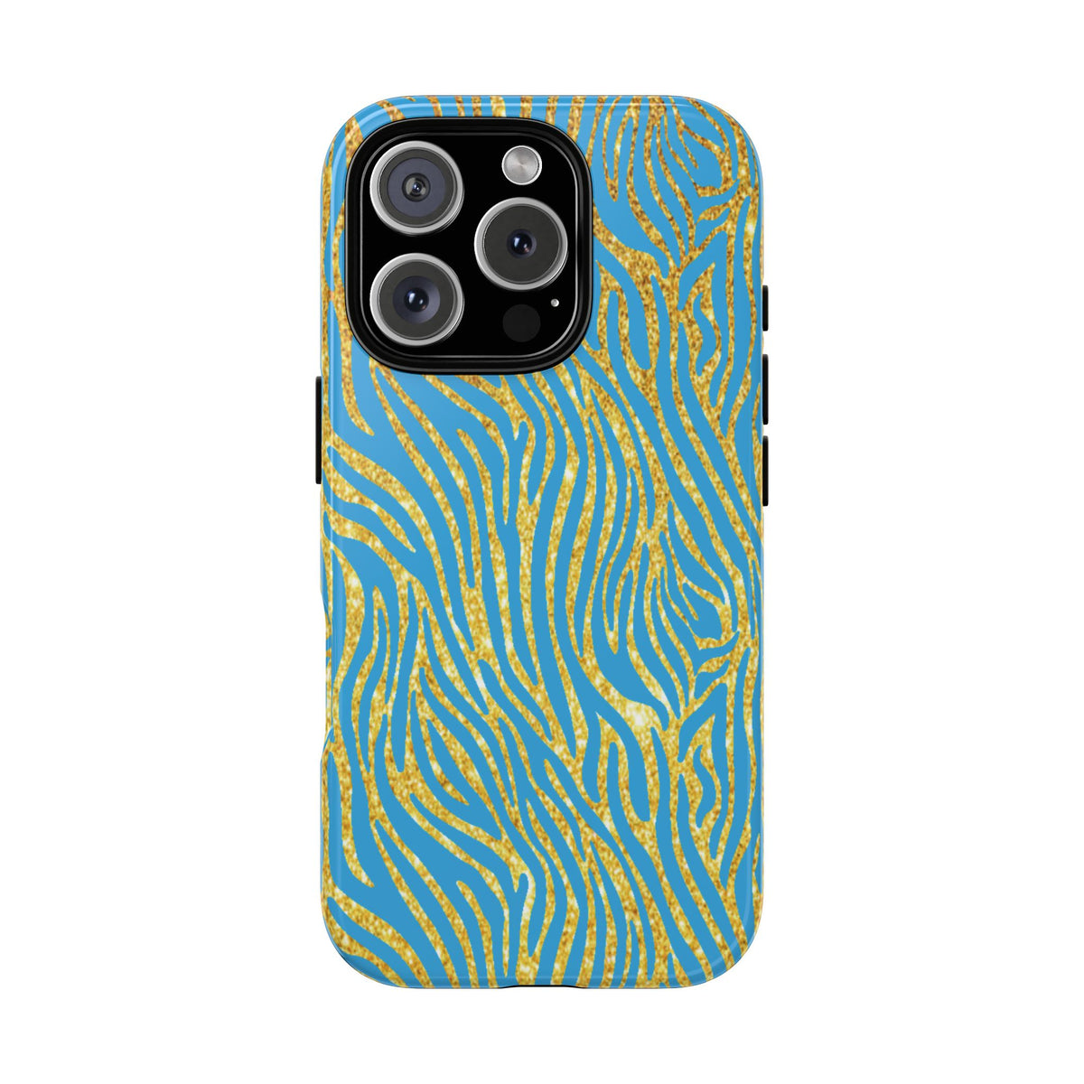 Blue Gold Zebra Tough Case for iPhone, Galaxy, or Google Pixel