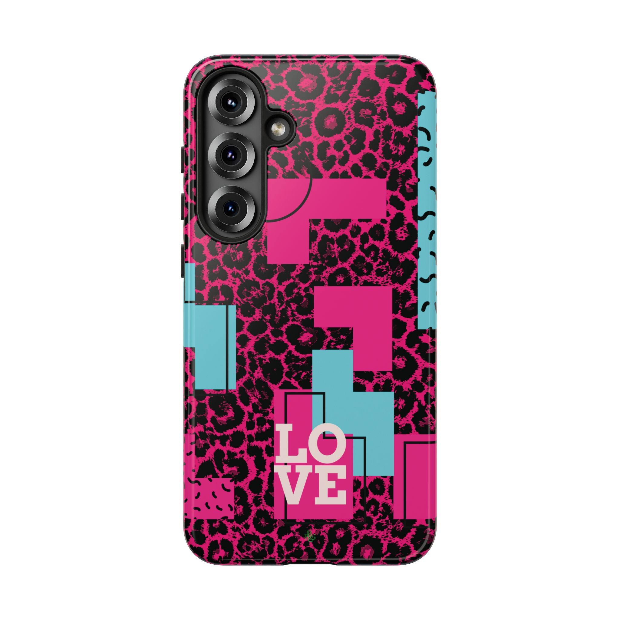 Pink Love Retro Blocks Leopard RG Tough Phone Case for iPhone, Galaxy, or Google Pixel