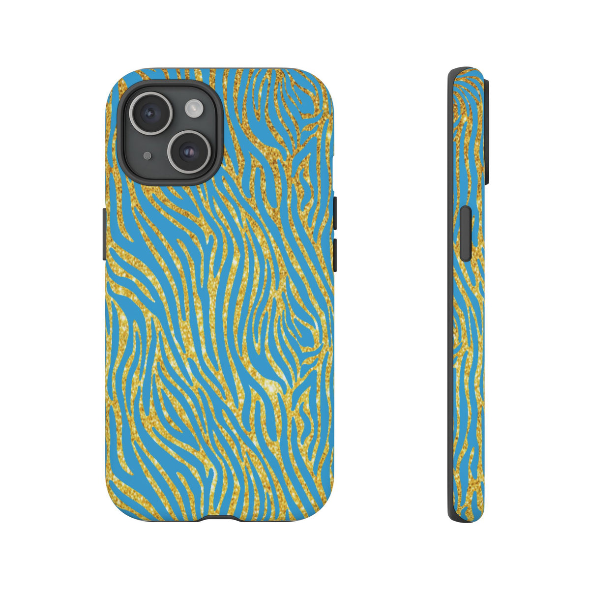Blue Gold Zebra Tough Case for iPhone, Galaxy, or Google Pixel