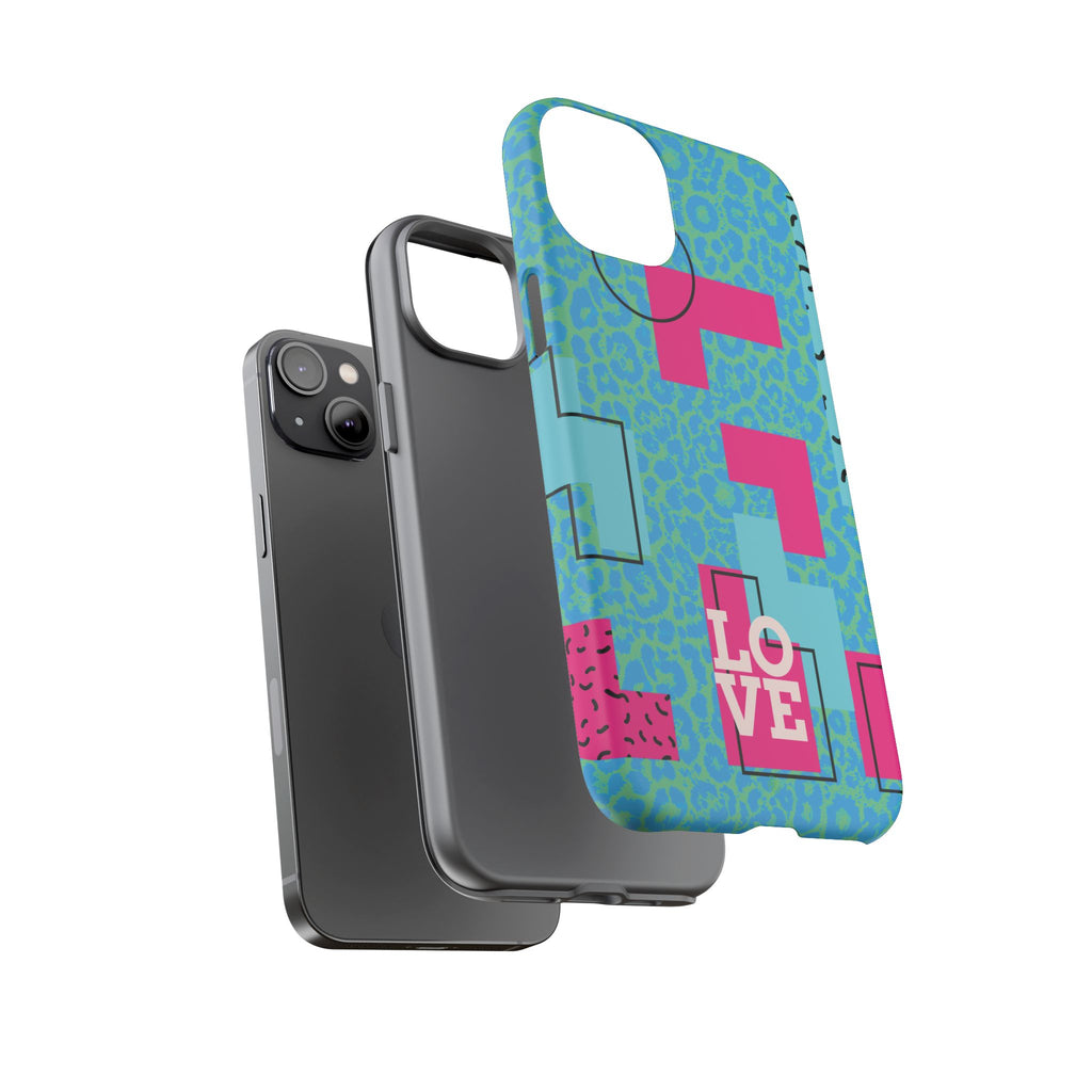 LOVE Aqua Blue Leopard RG Tough Phone Case iPhone, Galaxy, or Google Pixel