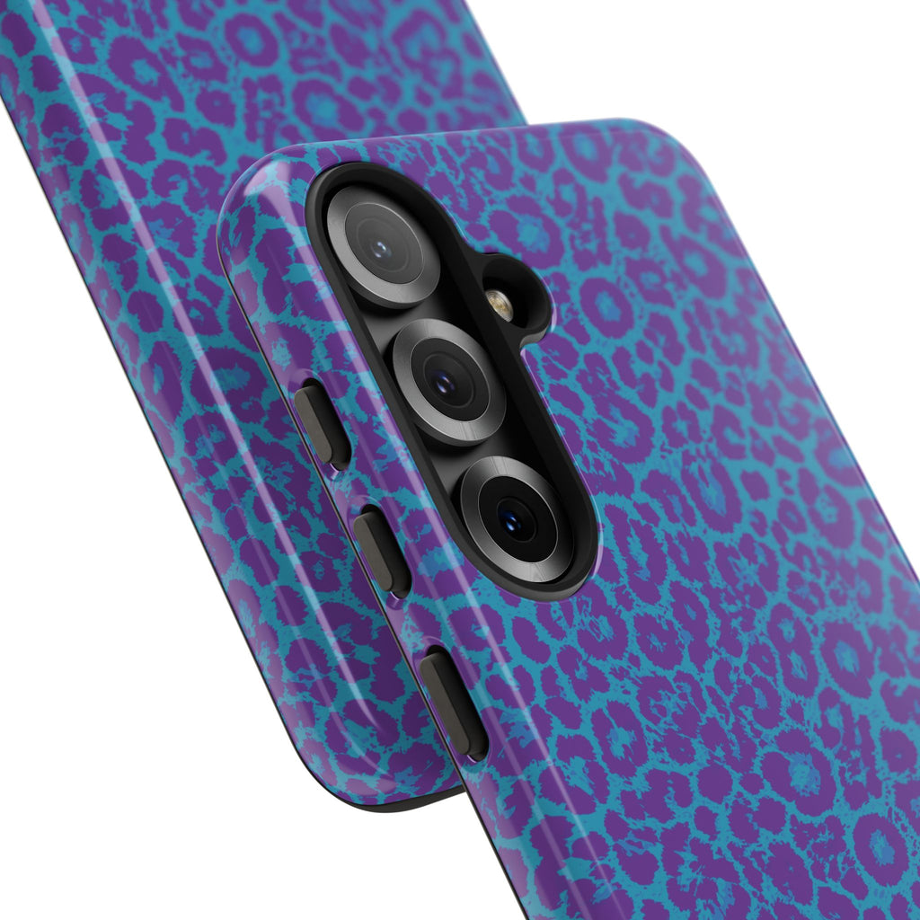 Leopard Printed Purple Blue Tough Phone Case for iPhone, Galaxy, or Google Pixel