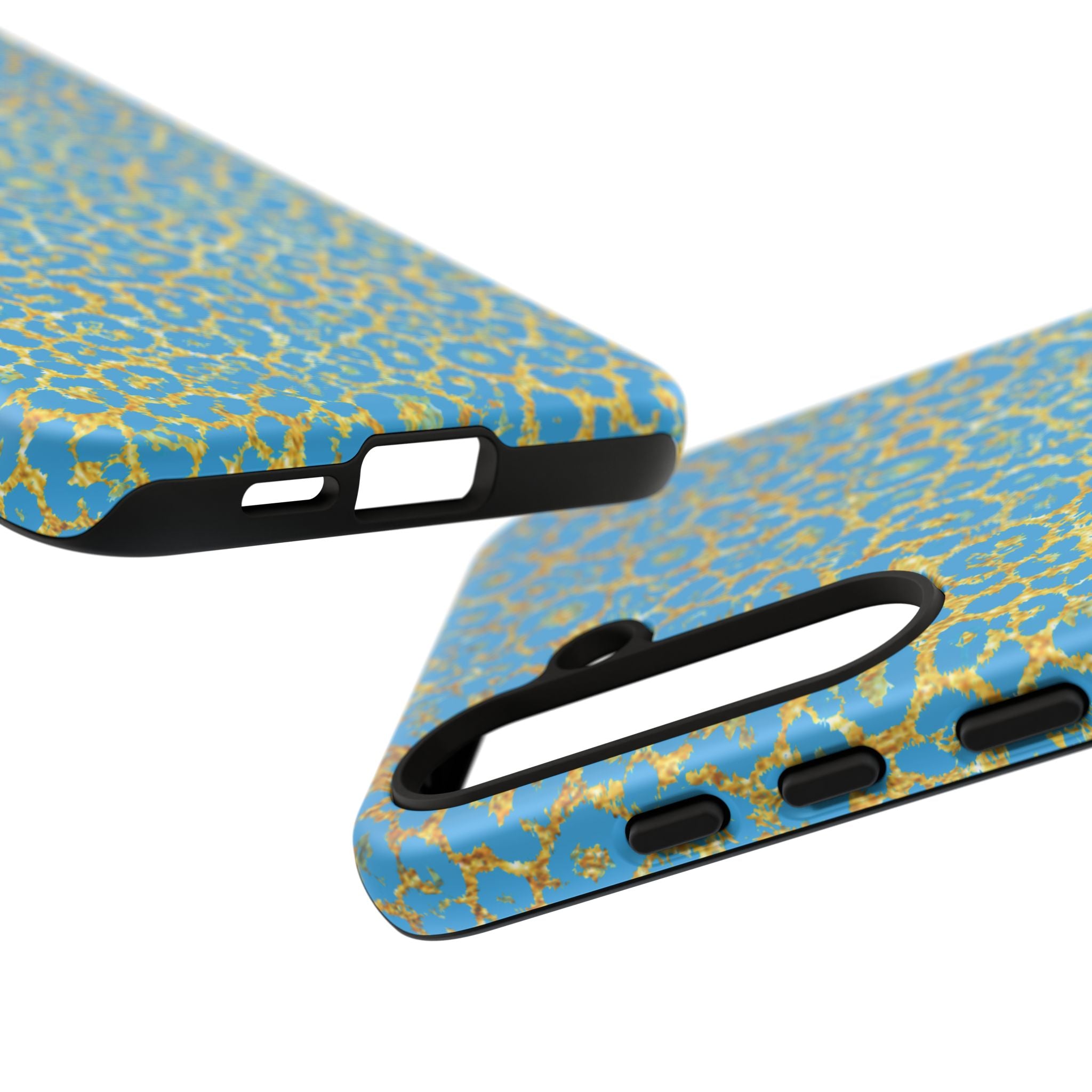 Blue Gold Leopard Tough Phone Case for iPhone, Galaxy, or Google Pixel