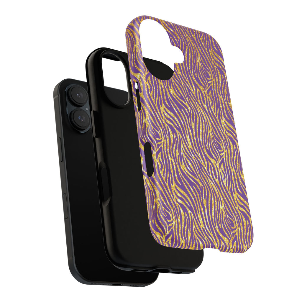 Vibrant Purple Gold Zebra Tough Phone Case iPhone, Galaxy, or Google Pixel