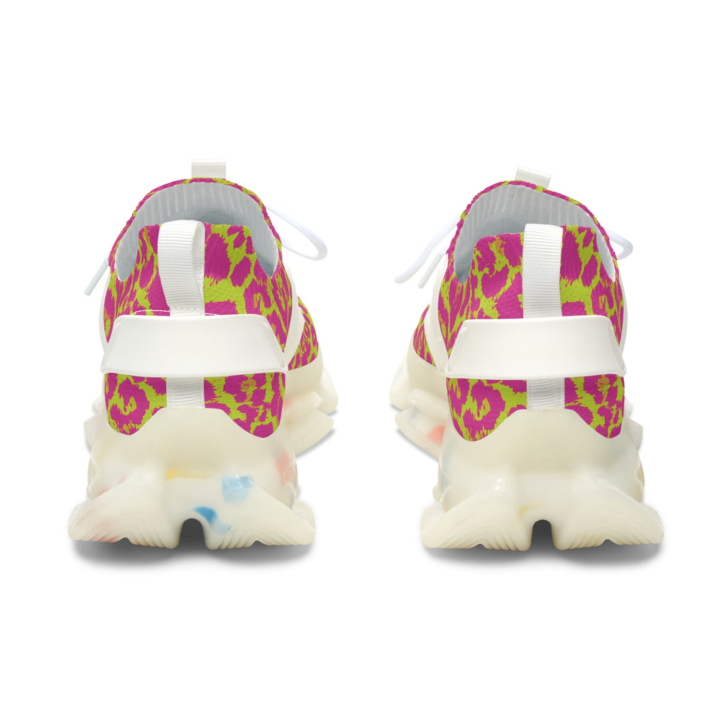Neon Pink Lime Leopard Women's Mesh Sneakers