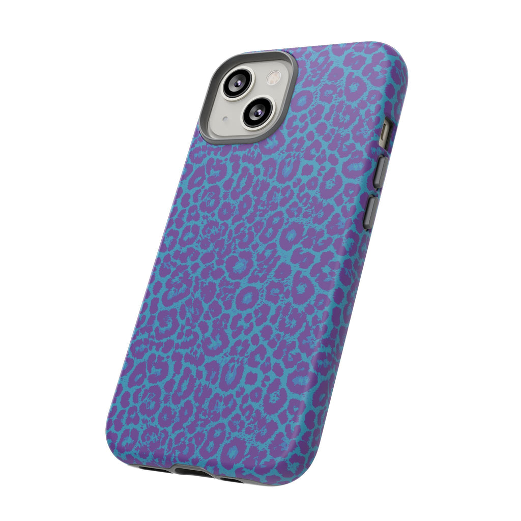 Leopard Printed Purple Blue Tough Phone Case for iPhone, Galaxy, or Google Pixel