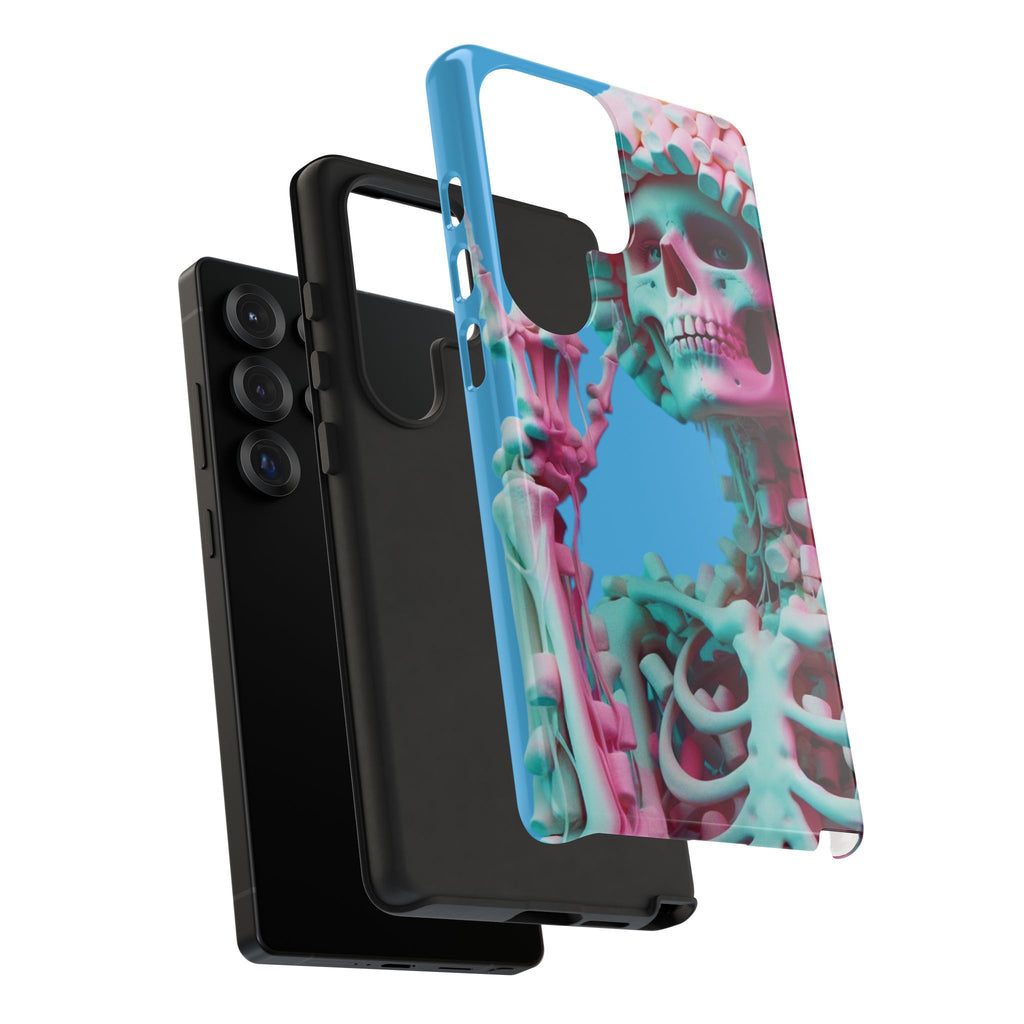 Neon Pink Skeleton Blue Tough Phone Case for iPhone, Galaxy or Google Pixel