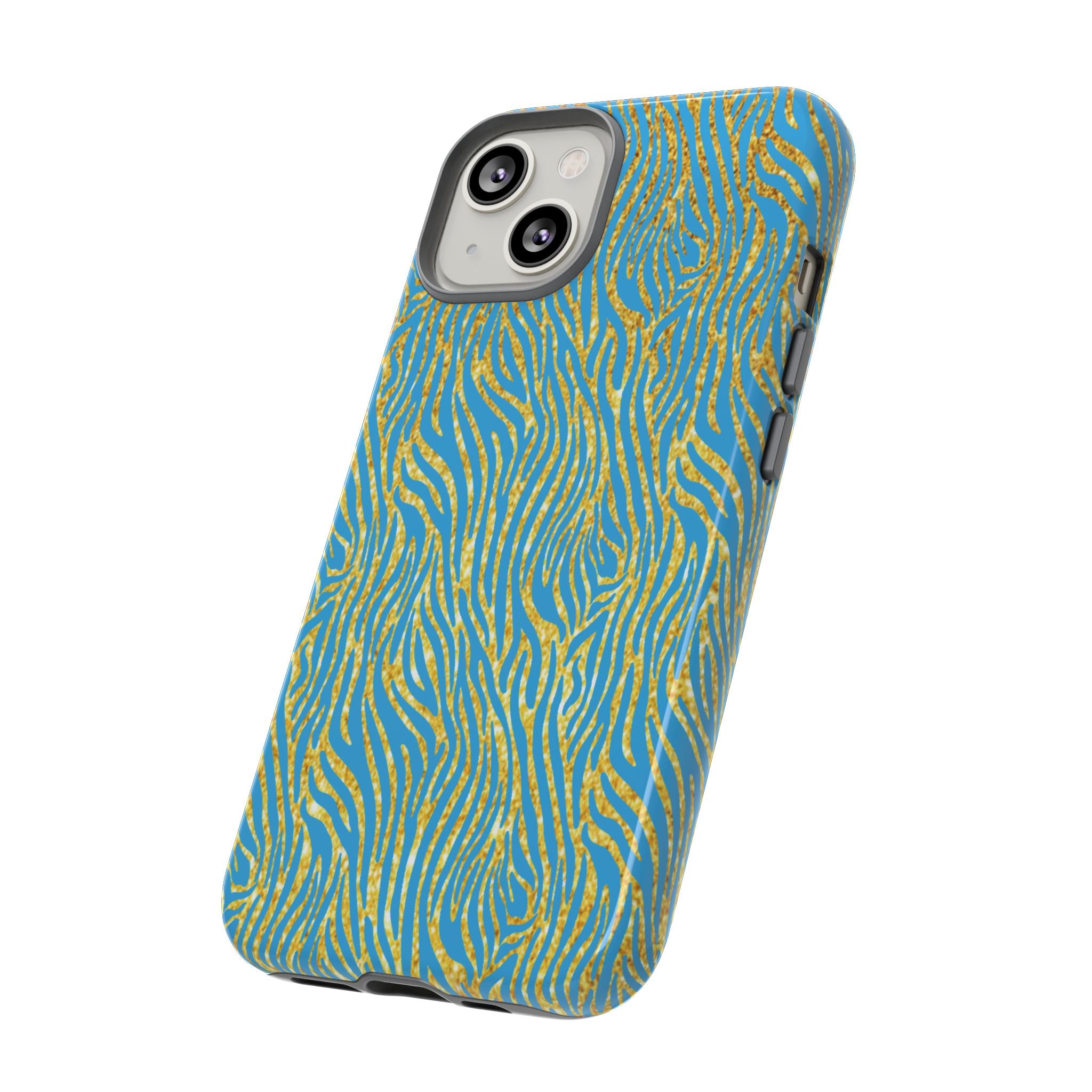 Blue Gold Zebra Tough Case for iPhone, Galaxy, or Google Pixel