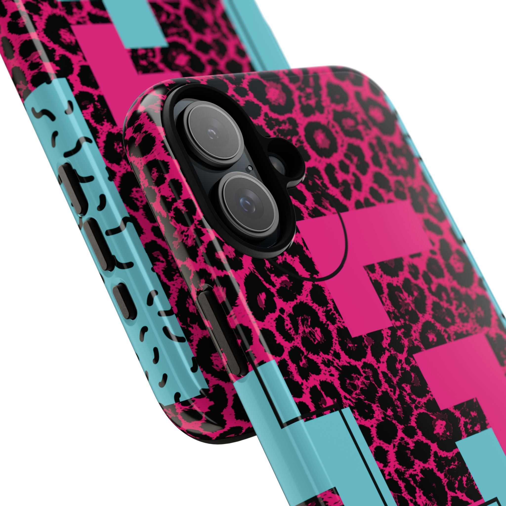 Pink Love Retro Blocks Leopard RG Tough Phone Case for iPhone, Galaxy, or Google Pixel
