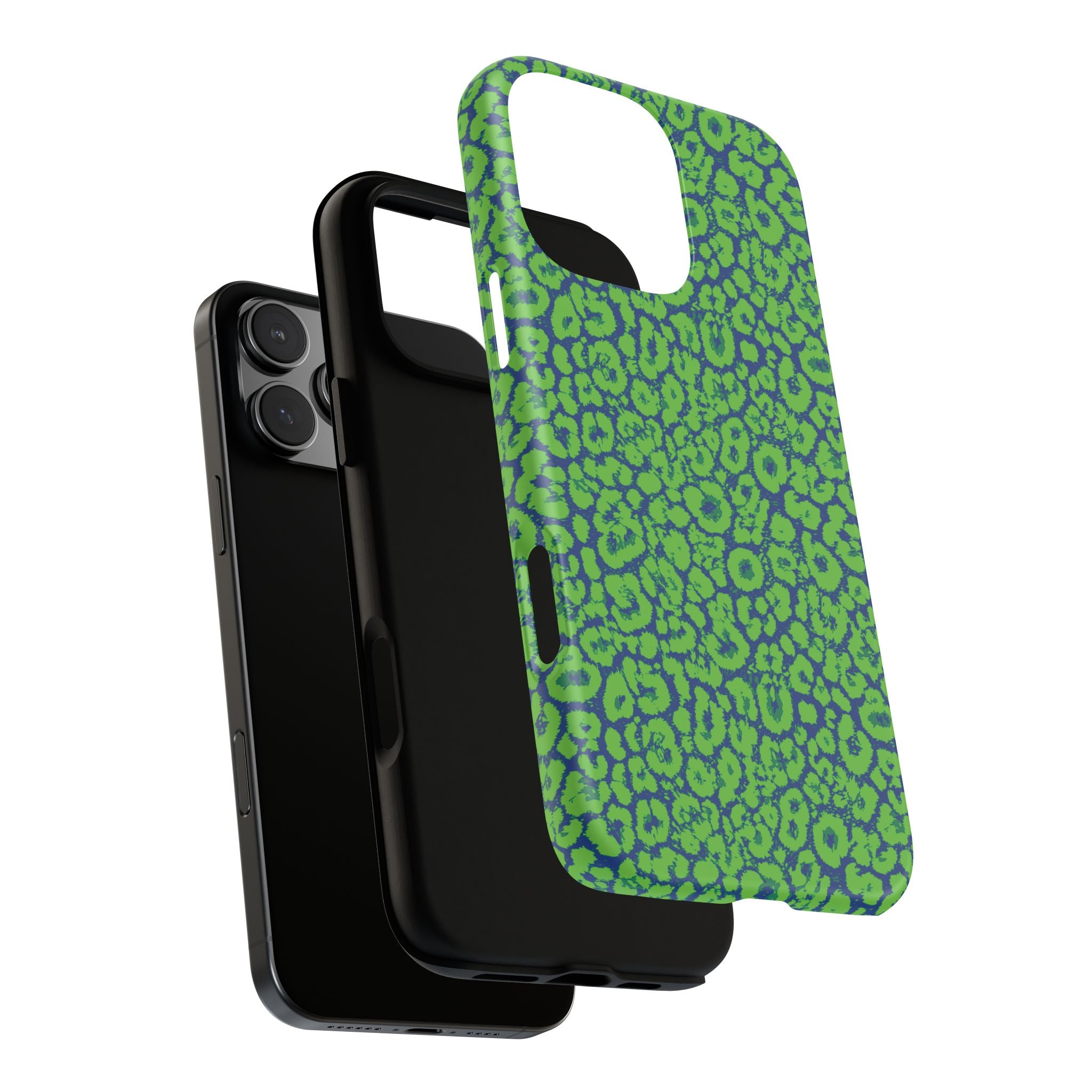 Blue Neon Green  Leopard Tough Phone Case for iPhone, Galaxy, or Google Pixel