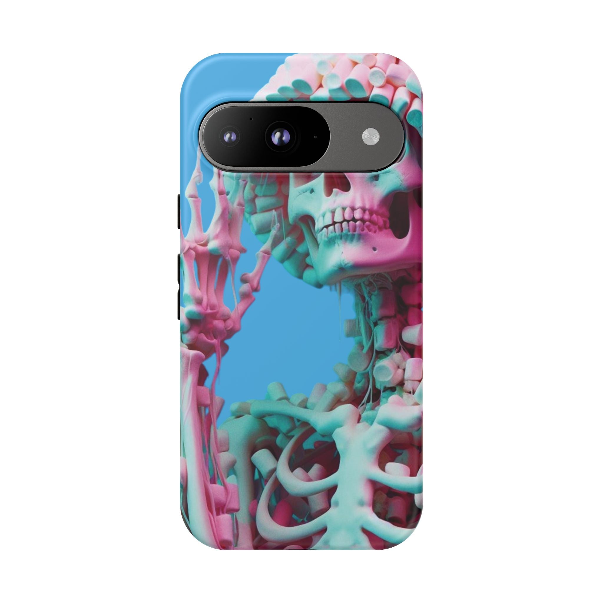 Neon Pink Skeleton Blue Tough Phone Case for iPhone, Galaxy or Google Pixel