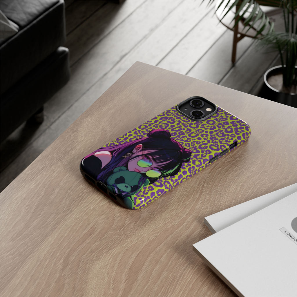 Purple Neon Lime Leopard Kz Tough Case for iPhone, Galaxy, or Google Pixel