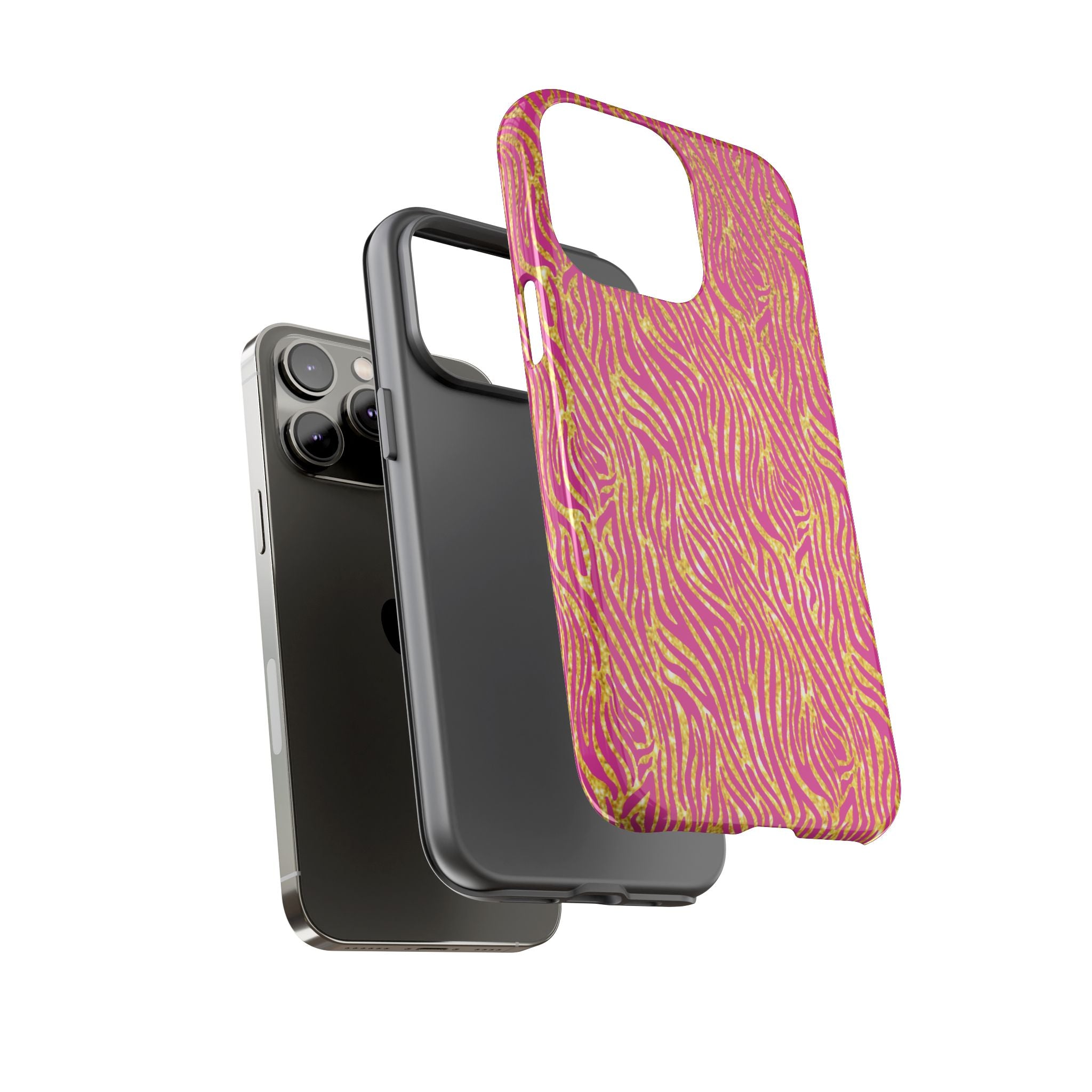 Pink Gold Zebra Print Tough Case for iPhone, Galaxy, or Google Pixel