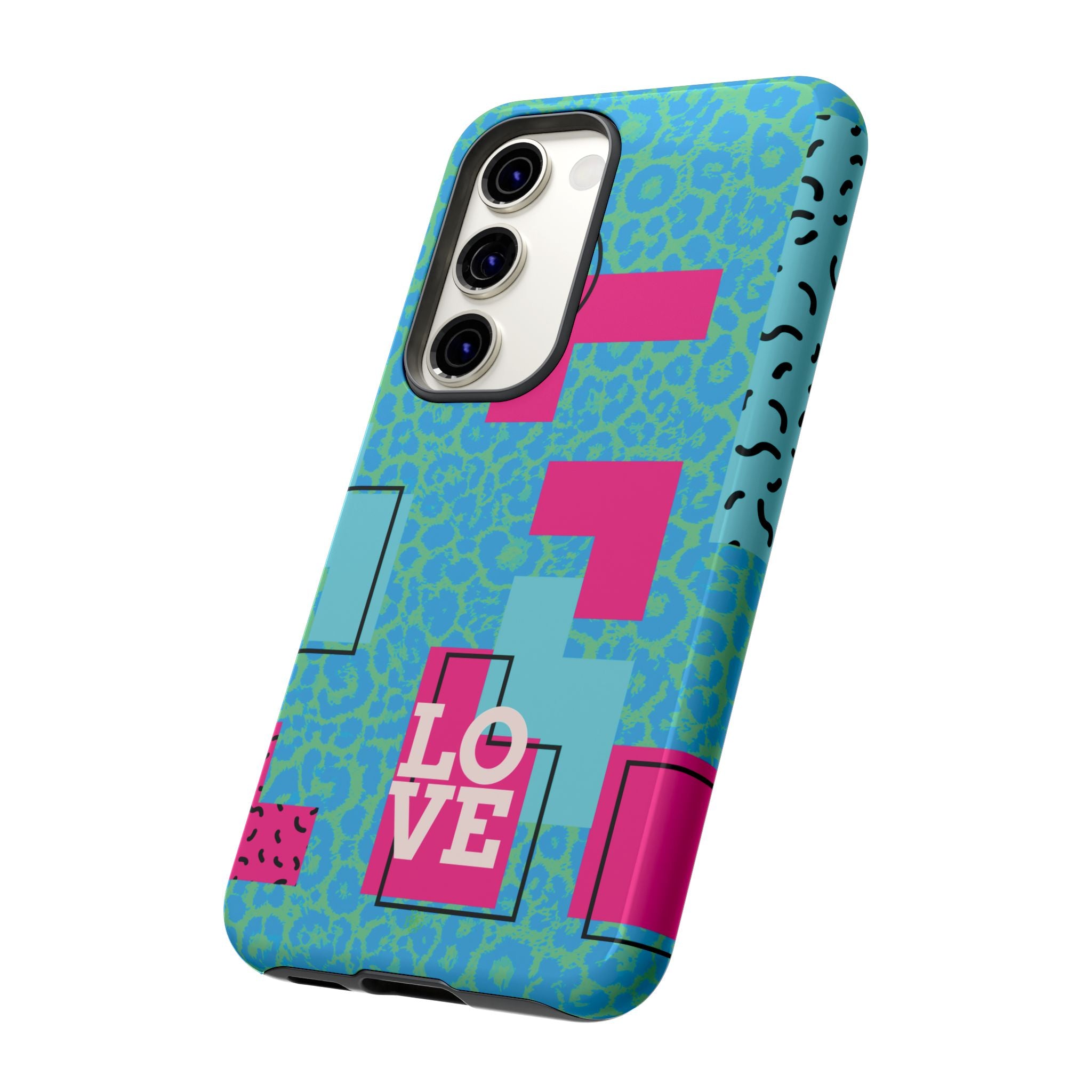 LOVE Aqua Blue Leopard RG Tough Phone Case iPhone, Galaxy, or Google Pixel