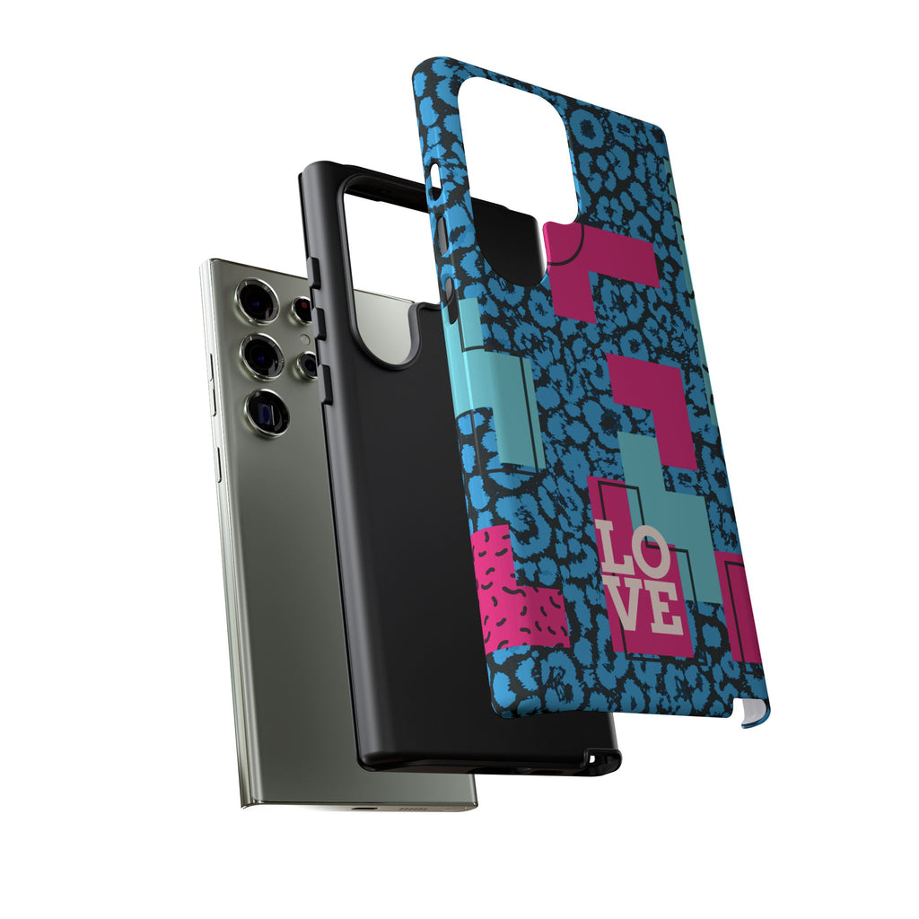 LOVE Blue Leopard 80s Vibe Tough Case for iPhone, Galaxy, or Google Pixel