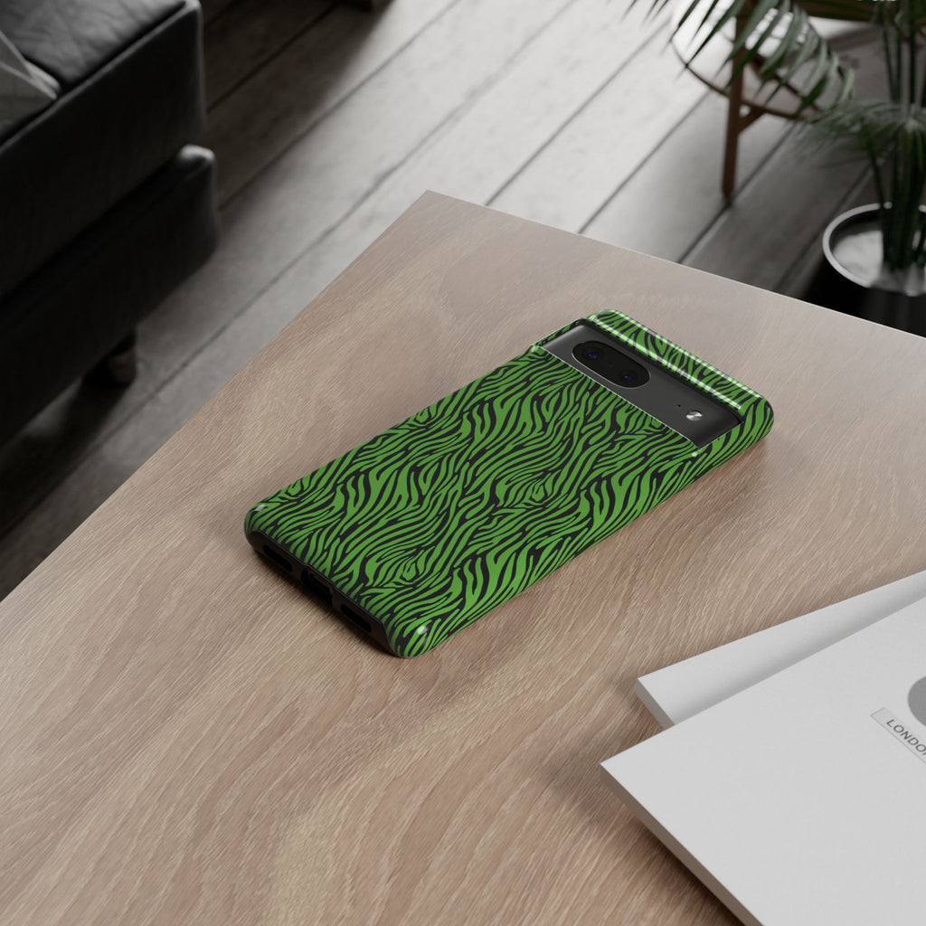 Neon Green Zebra Tough Phone Case iPhone, Galaxy, or Google Pixel