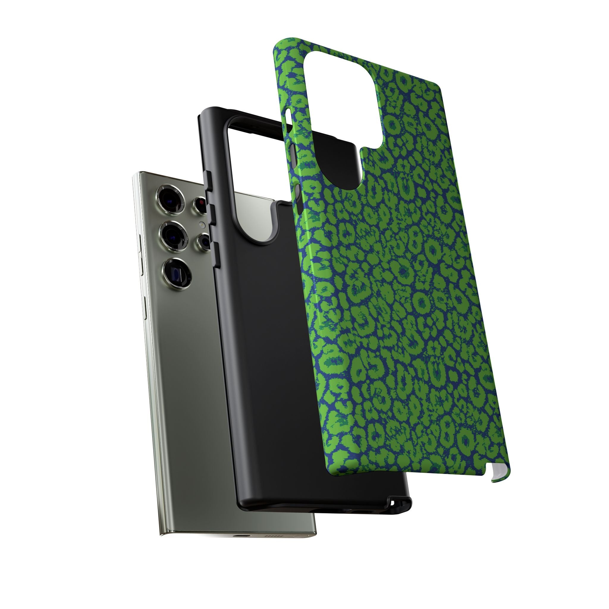 Blue Neon Green  Leopard Tough Phone Case for iPhone, Galaxy, or Google Pixel