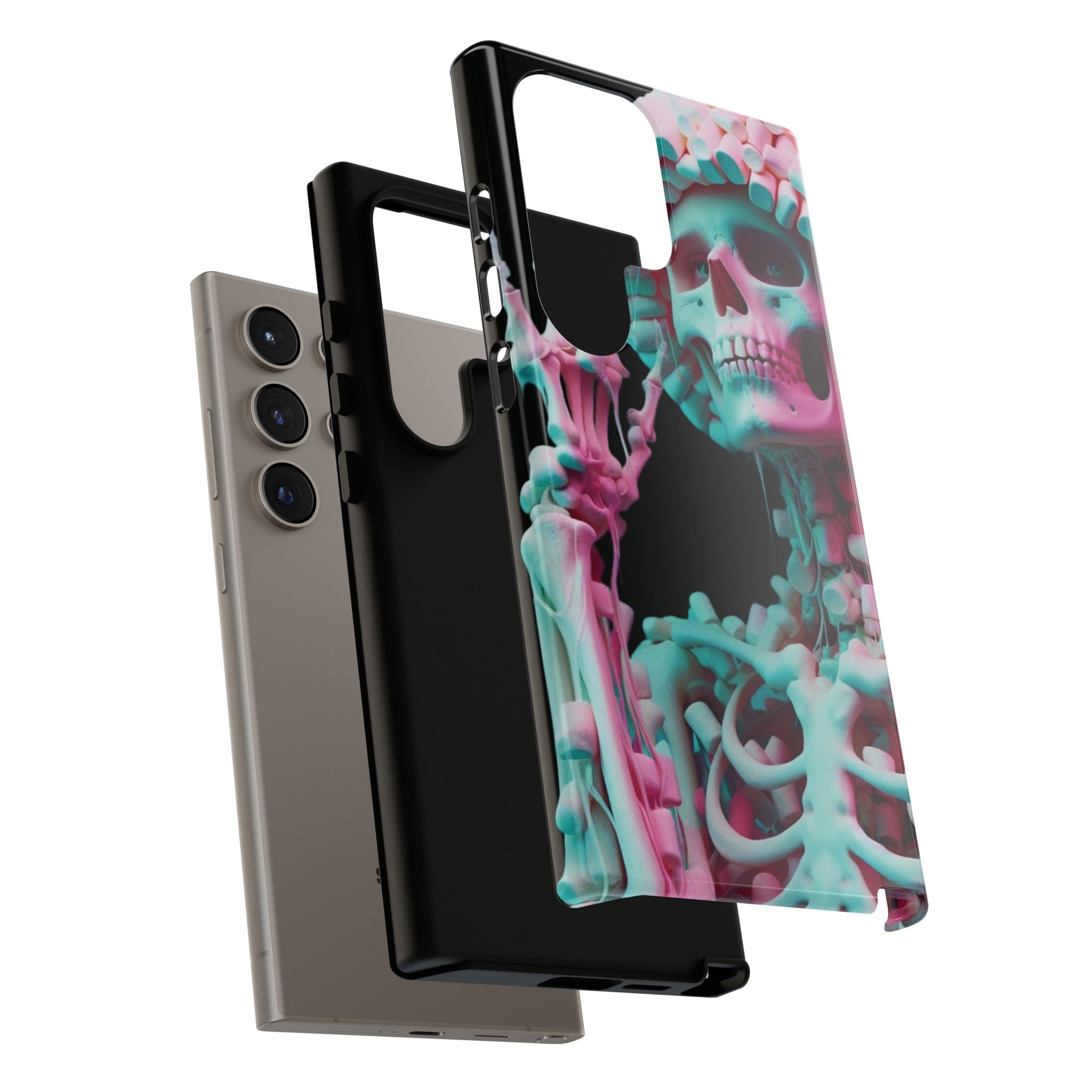 Neon Pink Skeleton (Black) Tough Phone Case for iPhone, Galaxy, or Google Pixel