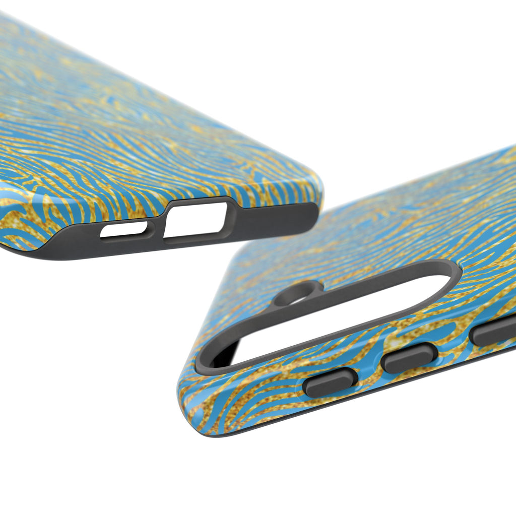 Blue Gold Zebra Tough Case for iPhone, Galaxy, or Google Pixel