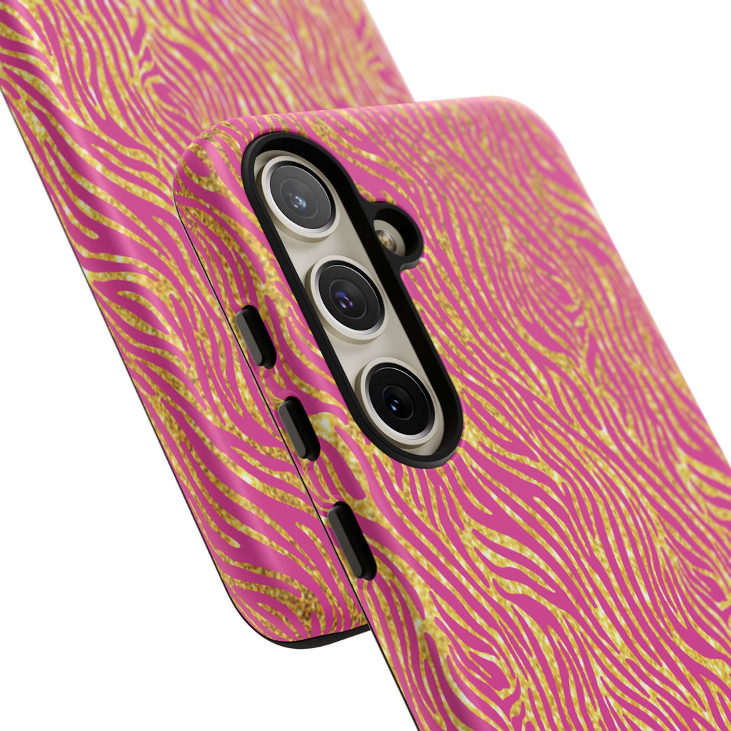 Pink Gold Zebra Print Tough Case for iPhone, Galaxy, or Google Pixel