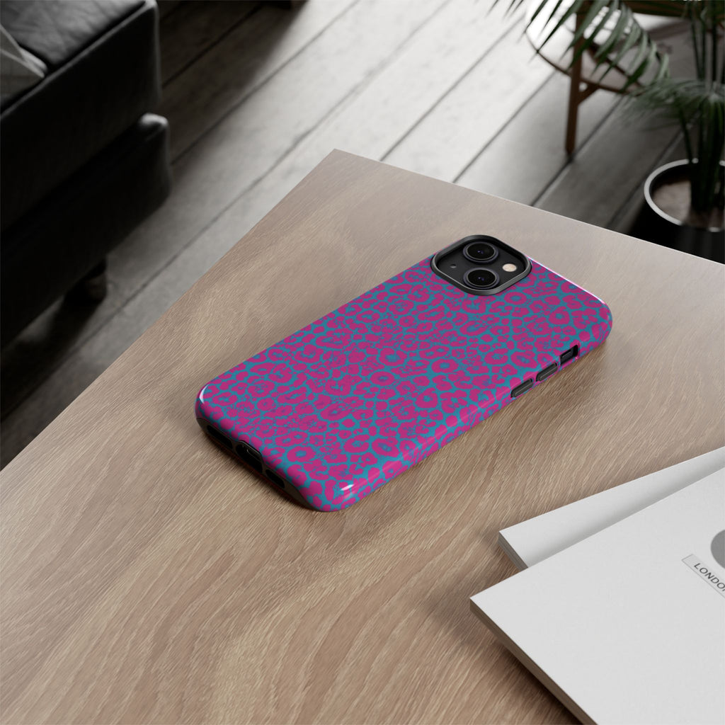 Pink Blue Leopard Tough Phone Case iPhone, Galaxy, or Google Pixel