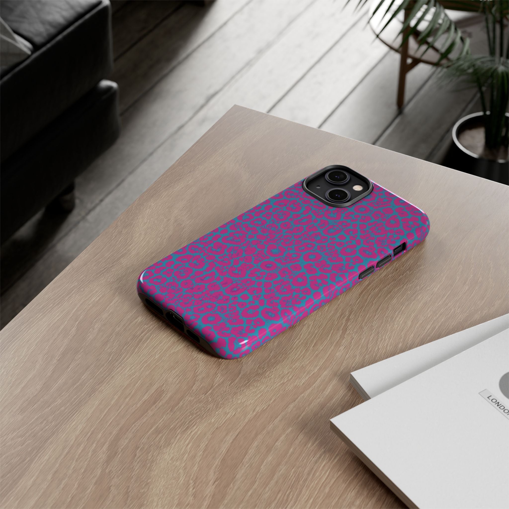 Pink Blue Leopard Tough Phone Case iPhone, Galaxy, or Google Pixel