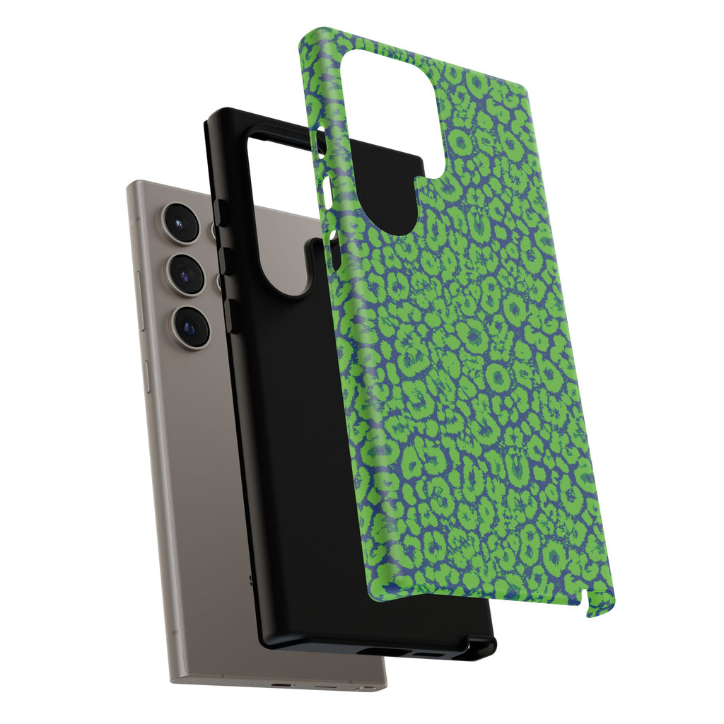 Blue Neon Green  Leopard Tough Phone Case for iPhone, Galaxy, or Google Pixel
