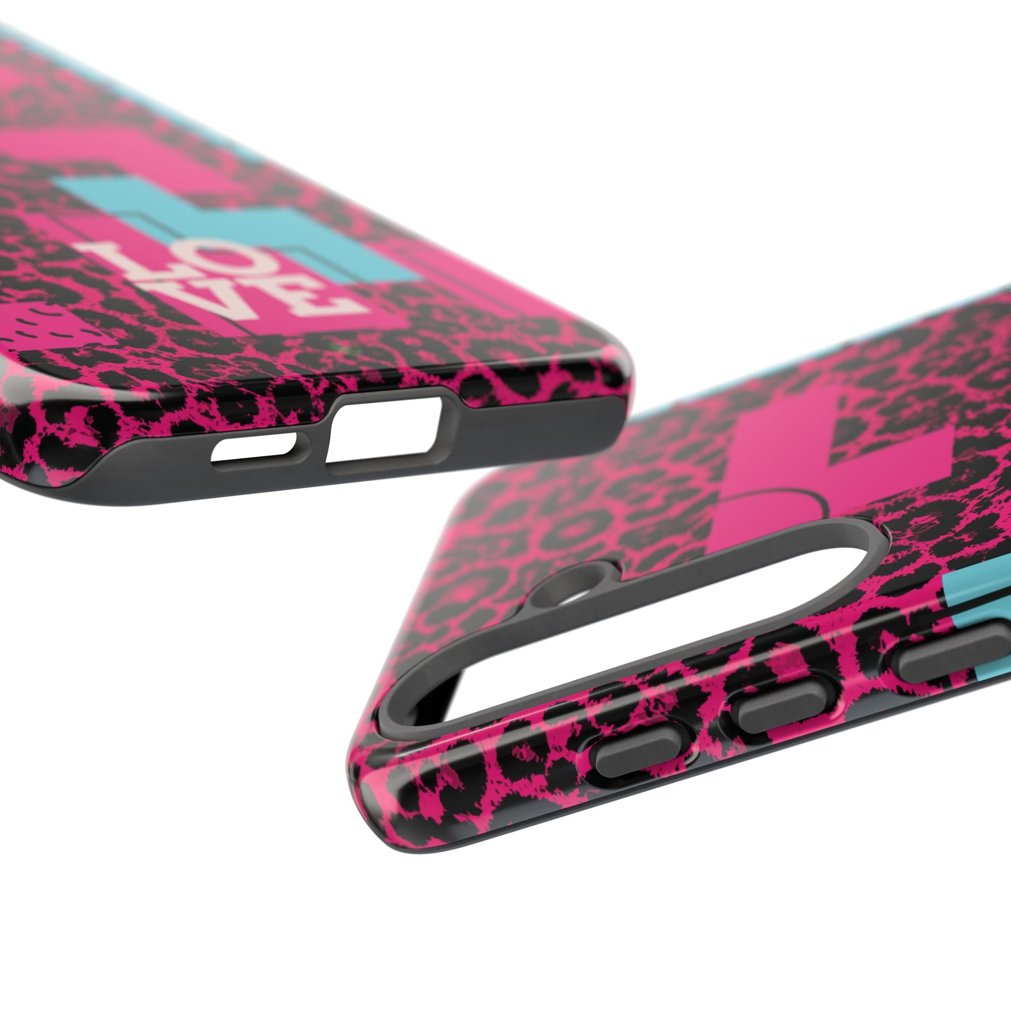 Pink Love Retro Blocks Leopard RG Tough Phone Case for iPhone, Galaxy, or Google Pixel