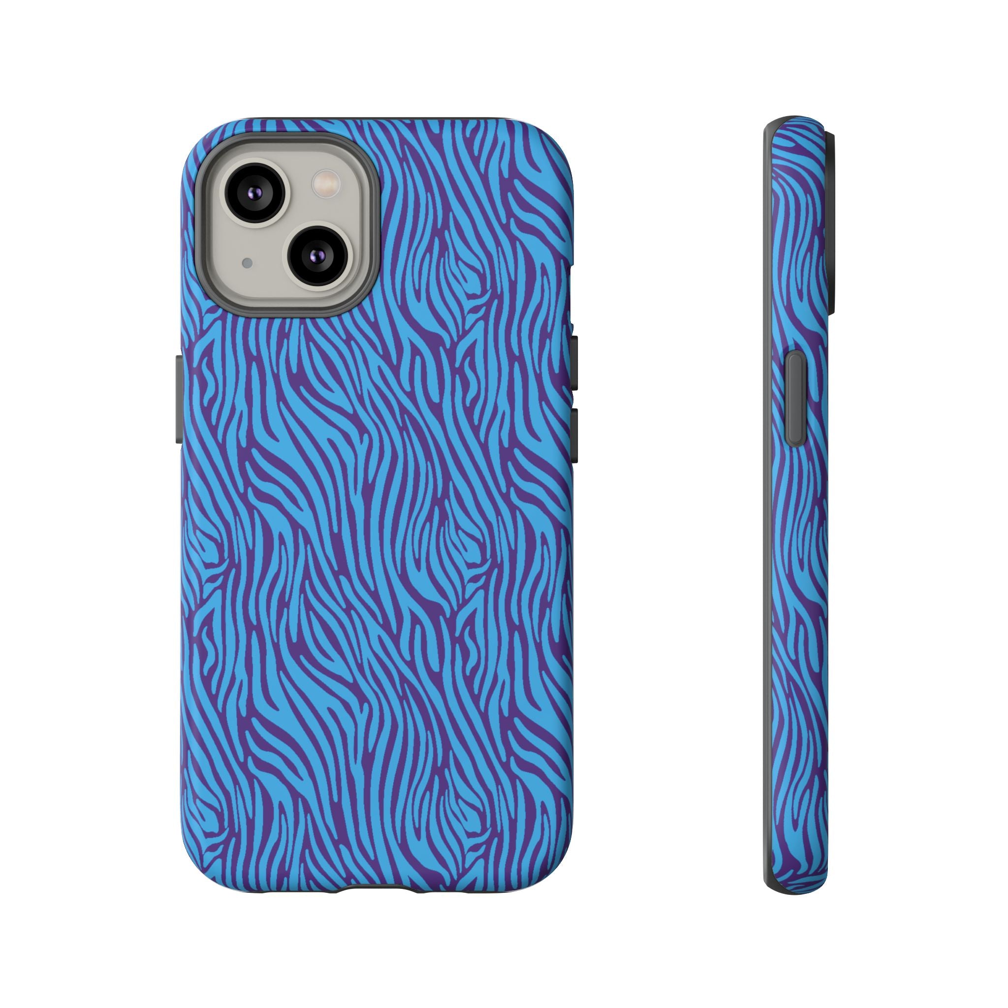 Zebra Print Blue and Purple Tough Case for iPhone, Galaxy or Google Pixel
