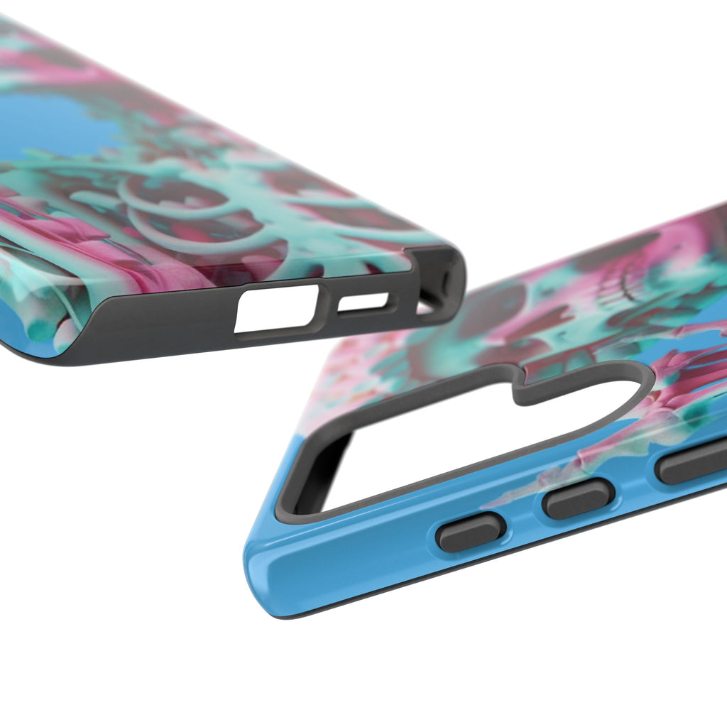 Neon Pink Skeleton Blue Tough Phone Case for iPhone, Galaxy or Google Pixel