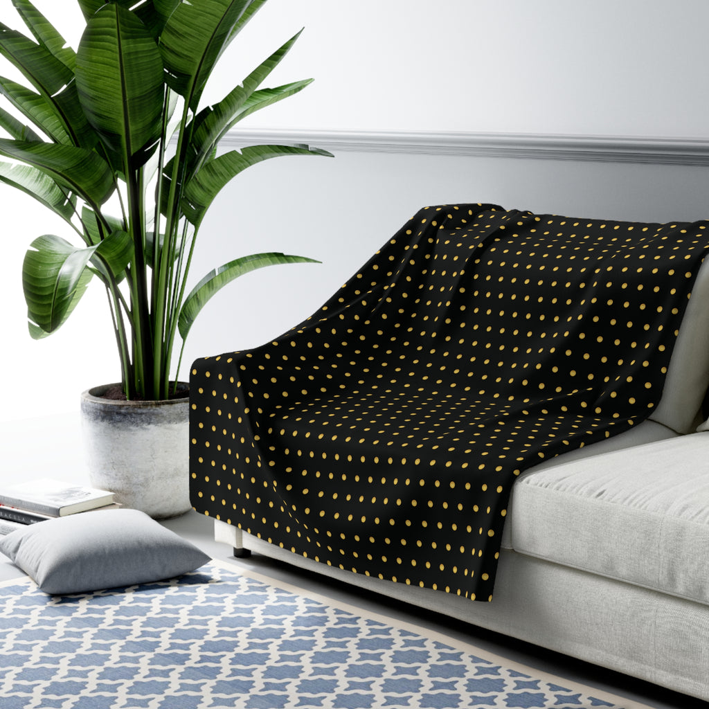 Gold Polka Dots (Black) Sherpa Fleece Blanket
