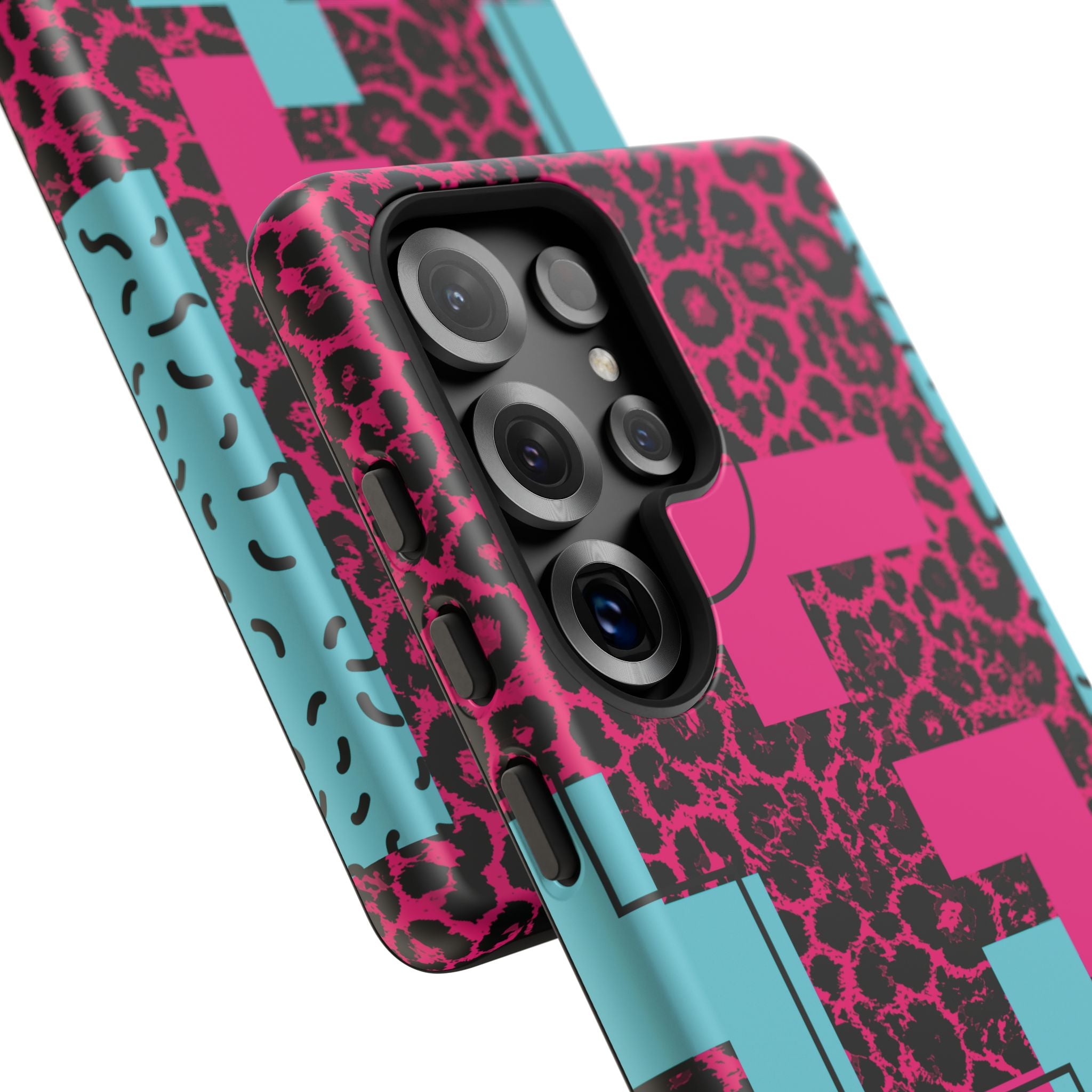 Pink Love Retro Blocks Leopard RG Tough Phone Case for iPhone, Galaxy, or Google Pixel