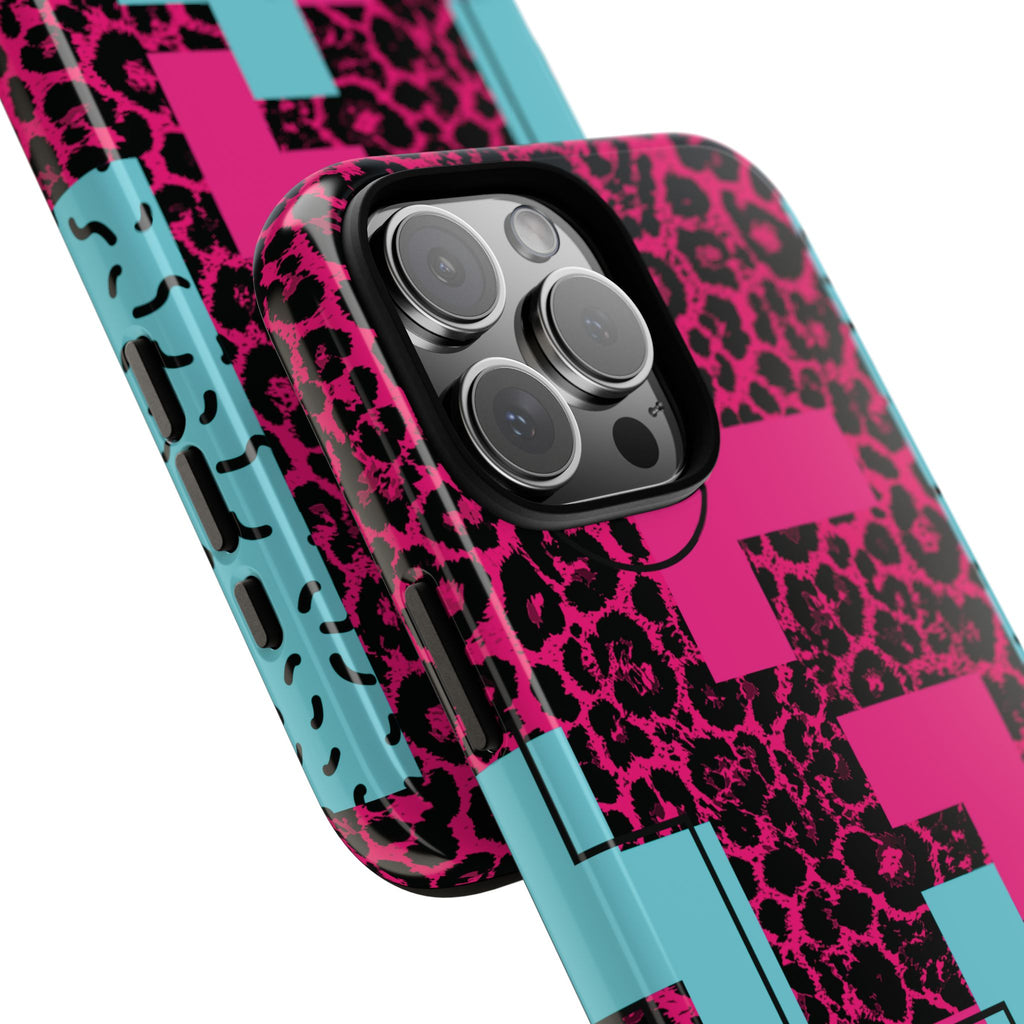 Pink Love Retro Blocks Leopard RG Tough Phone Case for iPhone, Galaxy, or Google Pixel