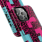 Pink Love Retro Blocks Leopard RG Tough Phone Case for iPhone, Galaxy, or Google Pixel