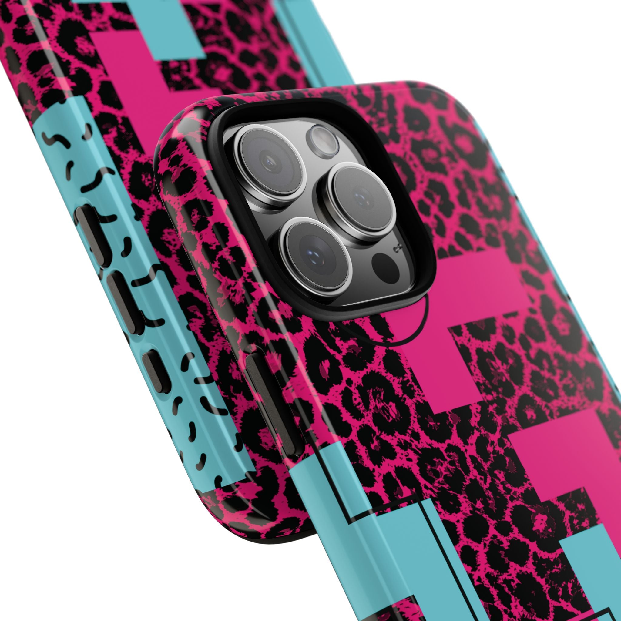 Pink Love Retro Blocks Leopard RG Tough Phone Case for iPhone, Galaxy, or Google Pixel