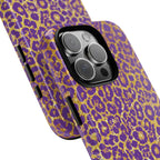 Purple Gold Leopard Tough Phone Case for iPhone, Galaxy, or Google Pixel
