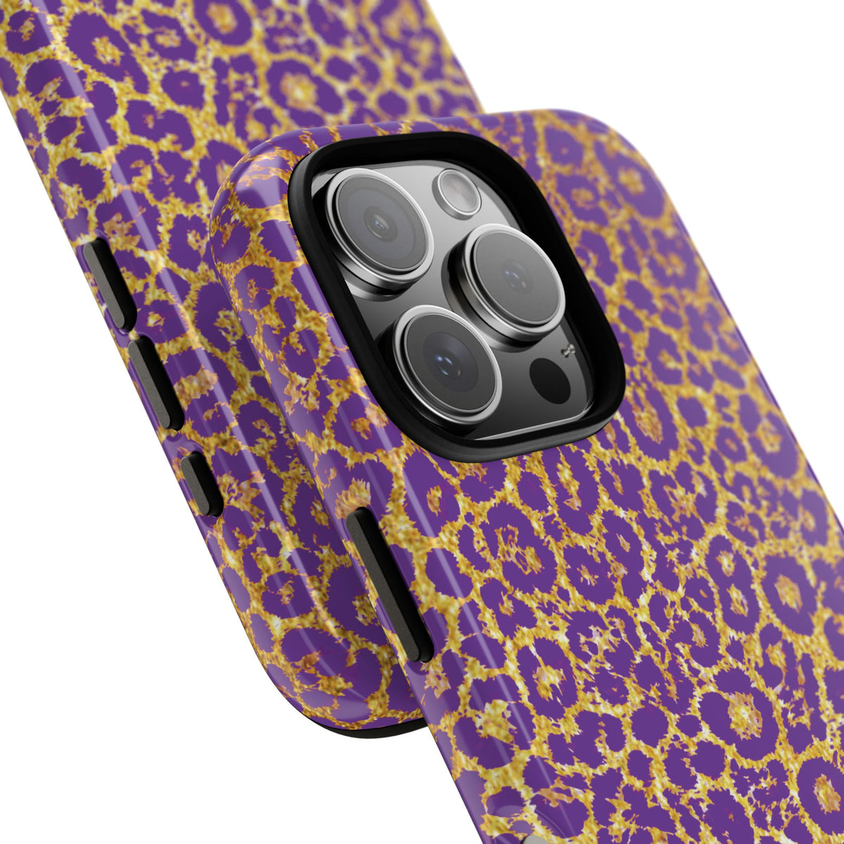 Purple Gold Leopard Tough Phone Case for iPhone, Galaxy, or Google Pixel